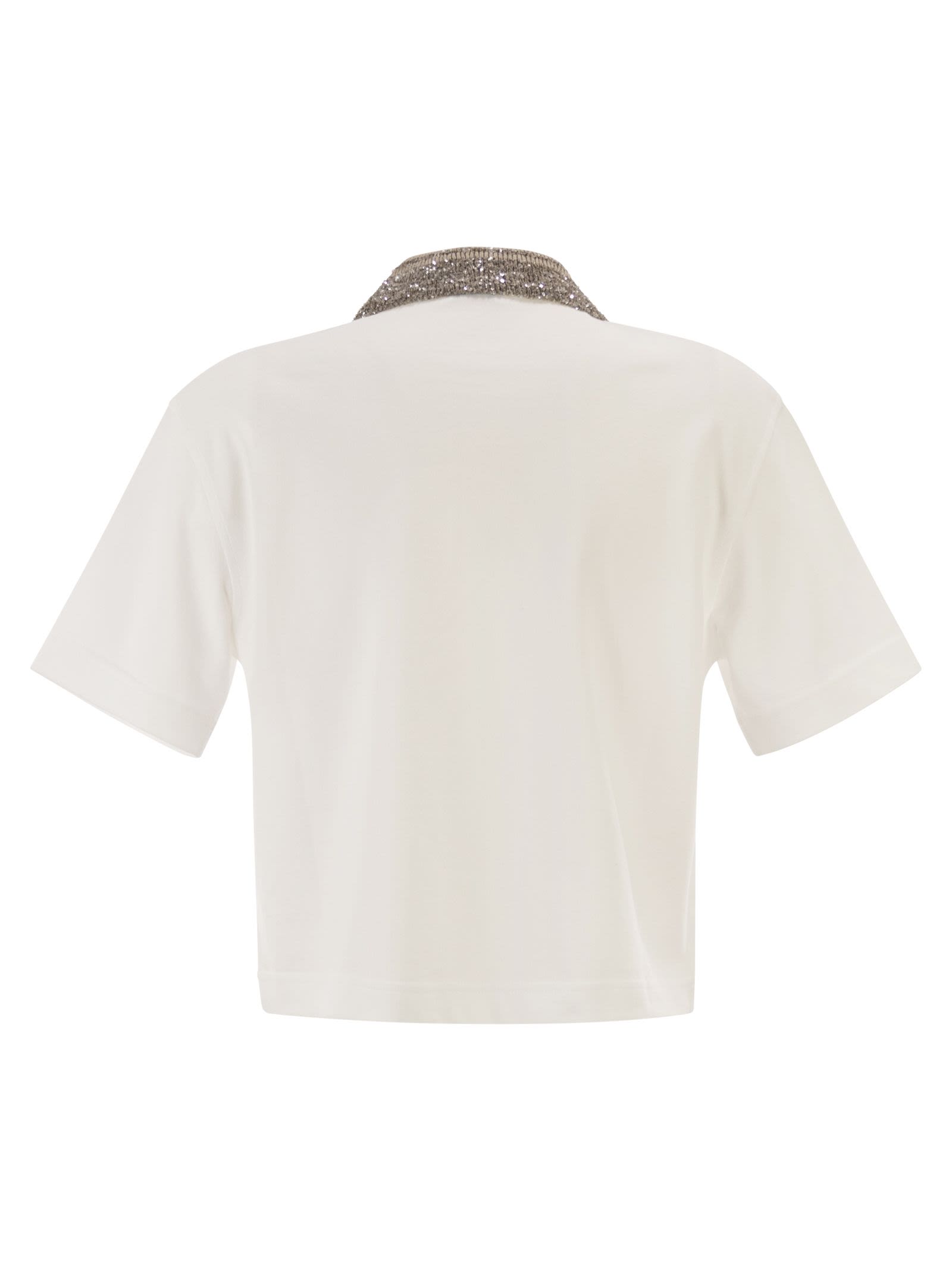 Brunello Cucinelli Women Cotton Jersey Polo Shirt With Dazzling Knit Collar BRUNELLO CUCINELLI