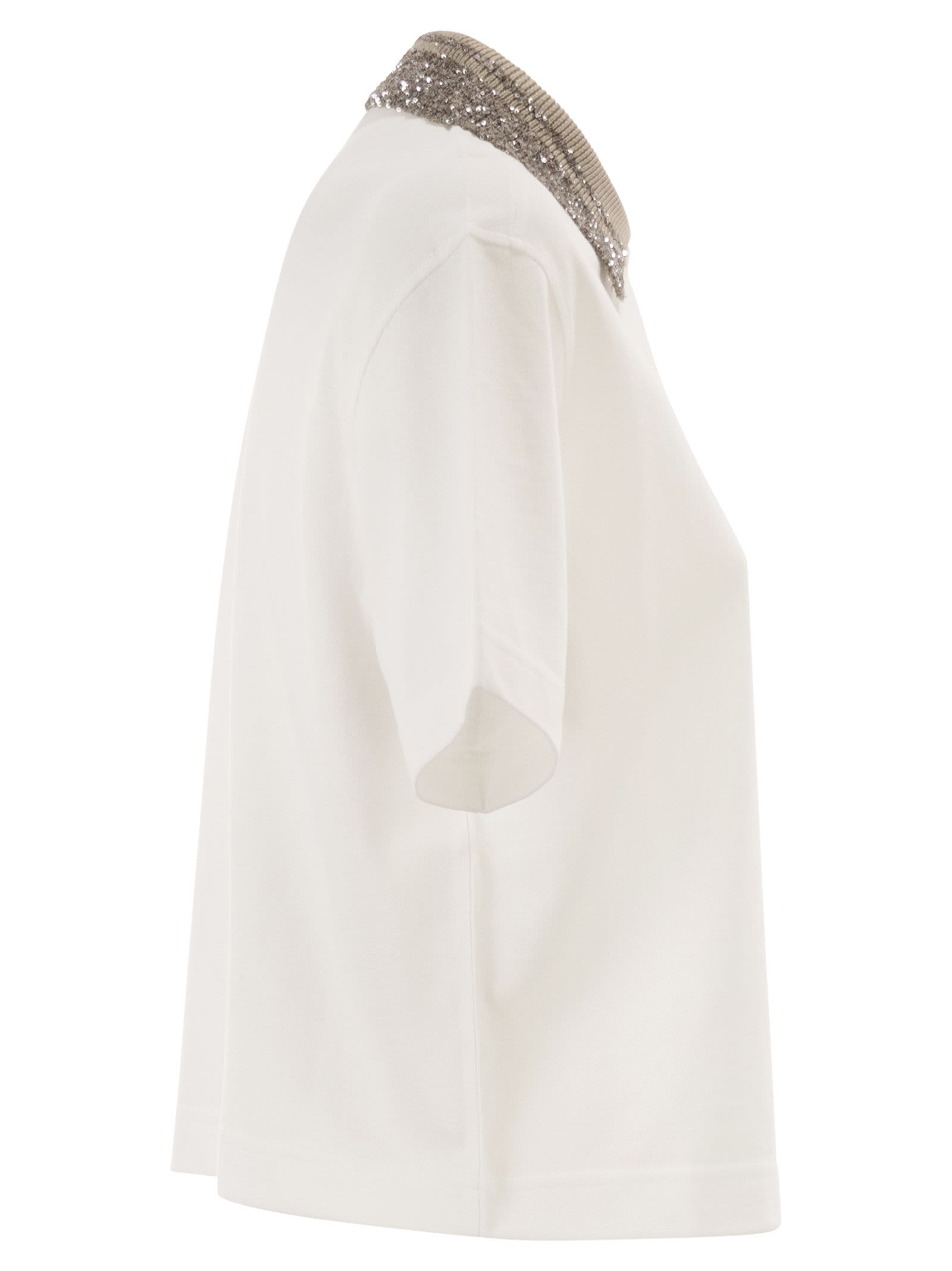 Brunello Cucinelli Women Cotton Jersey Polo Shirt With Dazzling Knit Collar BRUNELLO CUCINELLI