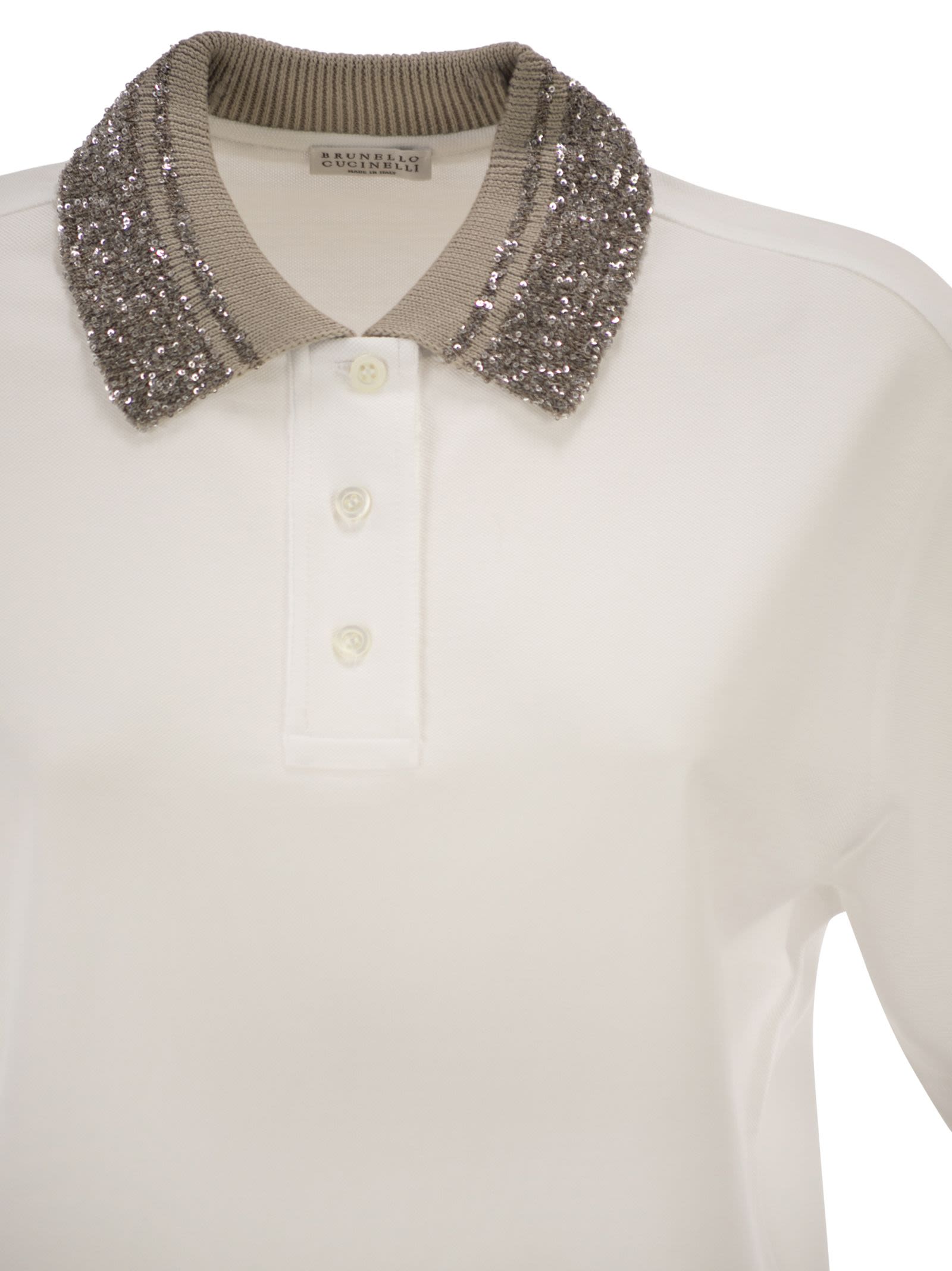 Brunello Cucinelli Women Cotton Jersey Polo Shirt With Dazzling Knit Collar BRUNELLO CUCINELLI