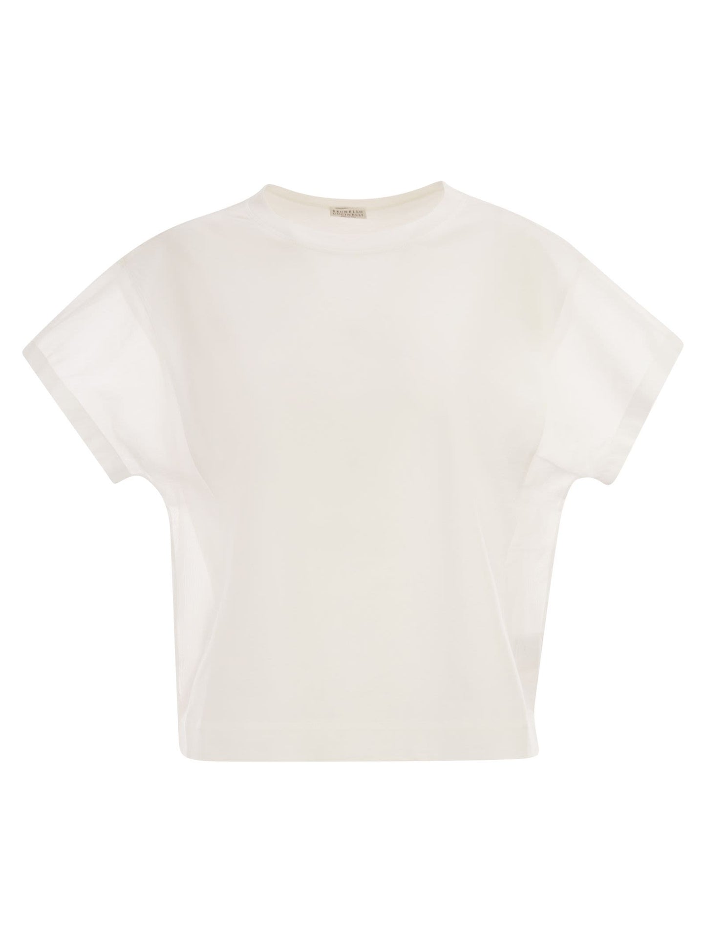 Brunello Cucinelli Women Cotton T-Shirt With Sleeves And Transparent Side Inserts BRUNELLO CUCINELLI