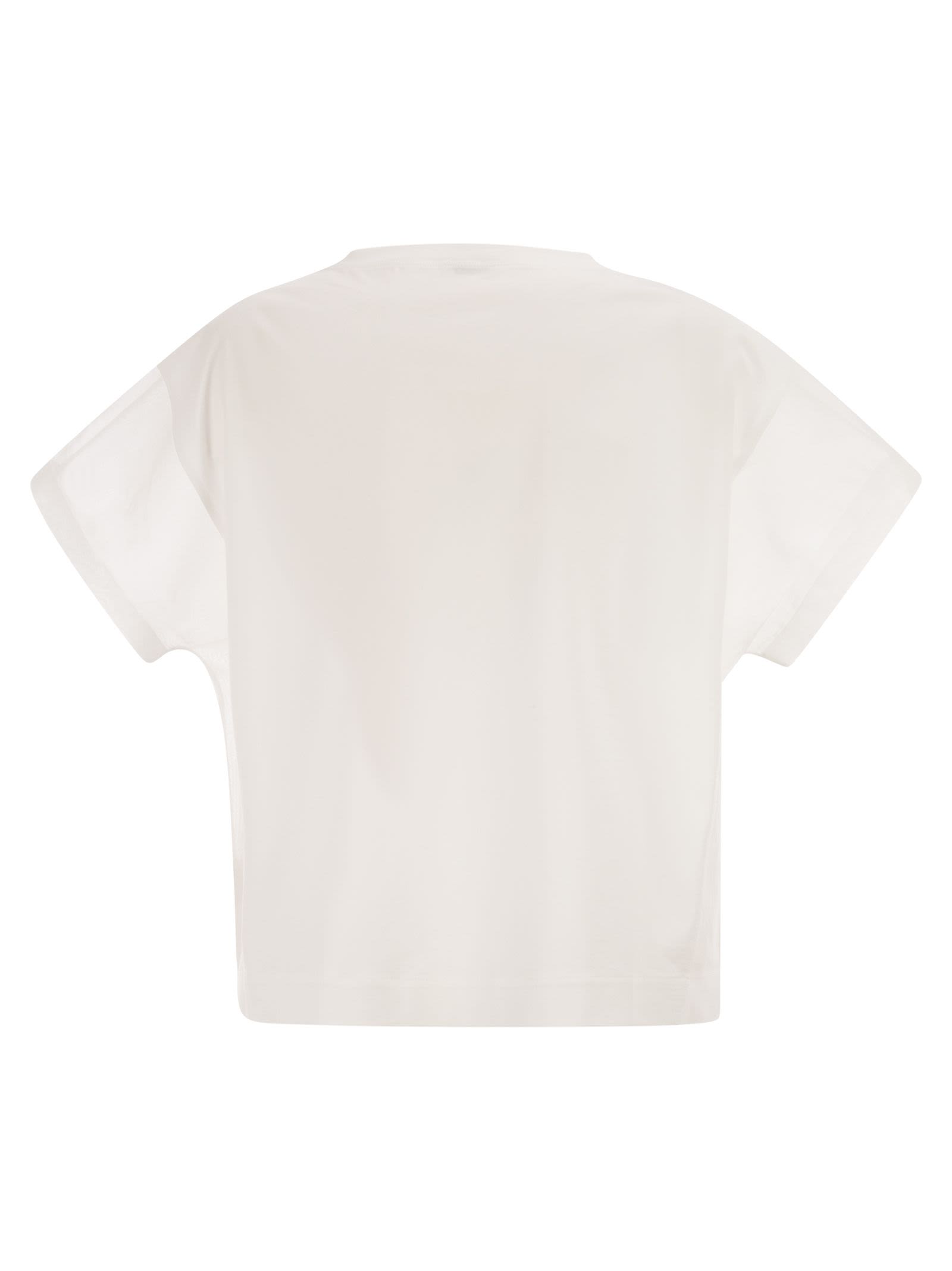 Brunello Cucinelli Women Cotton T-Shirt With Sleeves And Transparent Side Inserts BRUNELLO CUCINELLI