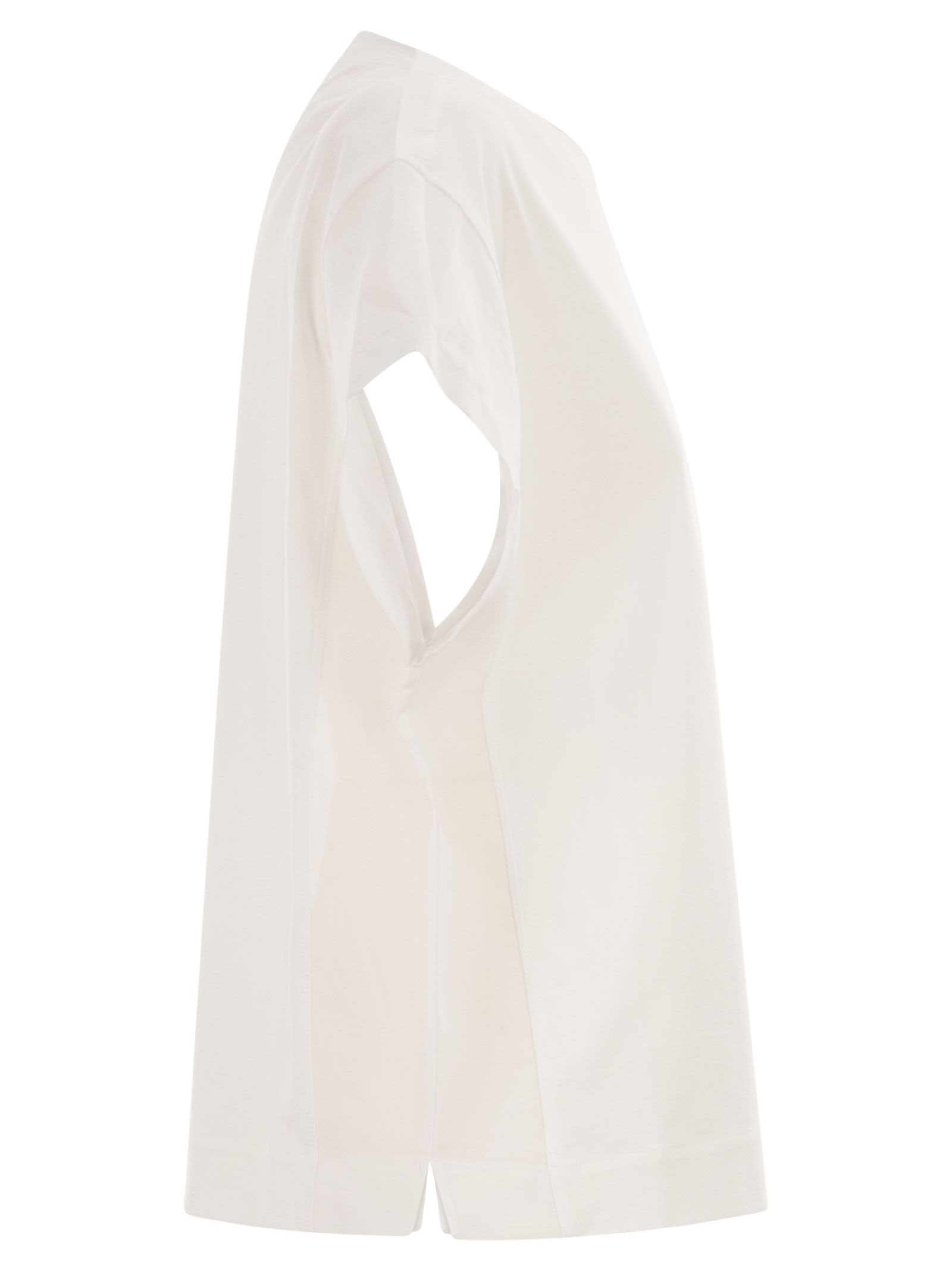 Brunello Cucinelli Women Cotton T-Shirt With Sleeves And Transparent Side Inserts BRUNELLO CUCINELLI