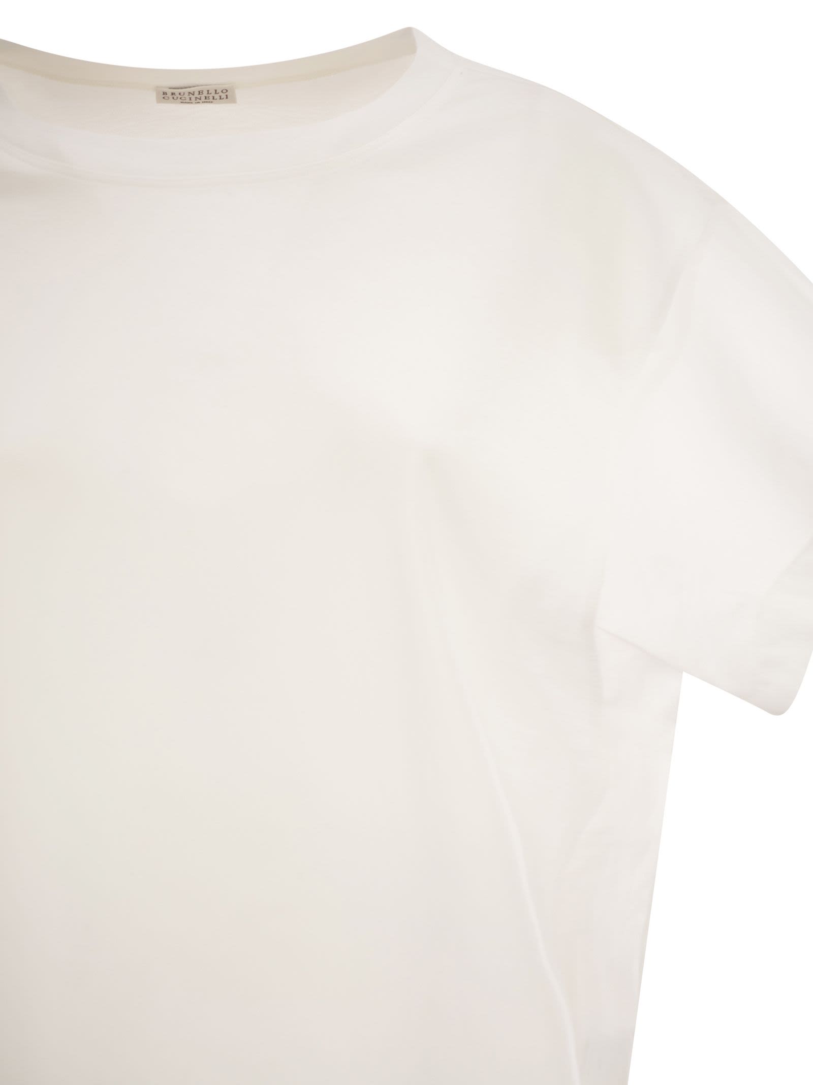 Brunello Cucinelli Women Cotton T-Shirt With Sleeves And Transparent Side Inserts BRUNELLO CUCINELLI