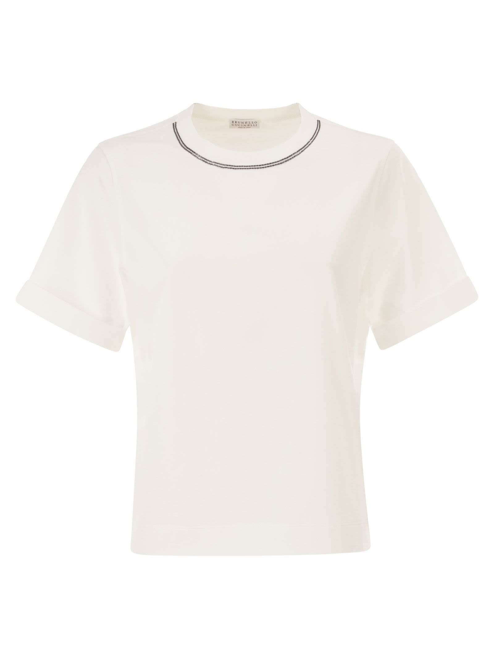 Brunello Cucinelli Women Cotton Jersey T-Shirt With Shiny Trims BRUNELLO CUCINELLI