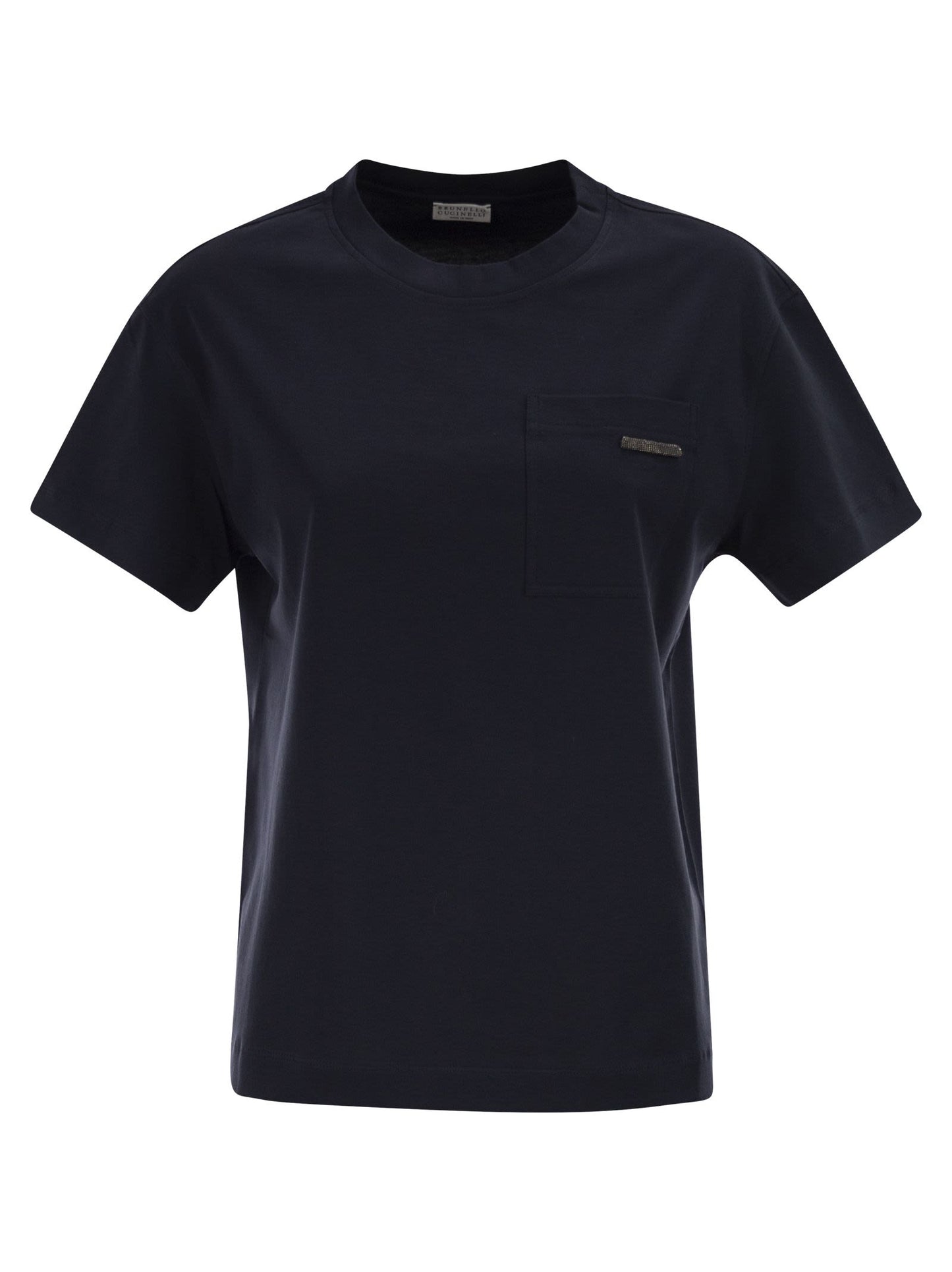 Brunello Cucinelli Women Cotton Jersey T-Shirt With Shiny Tab BRUNELLO CUCINELLI