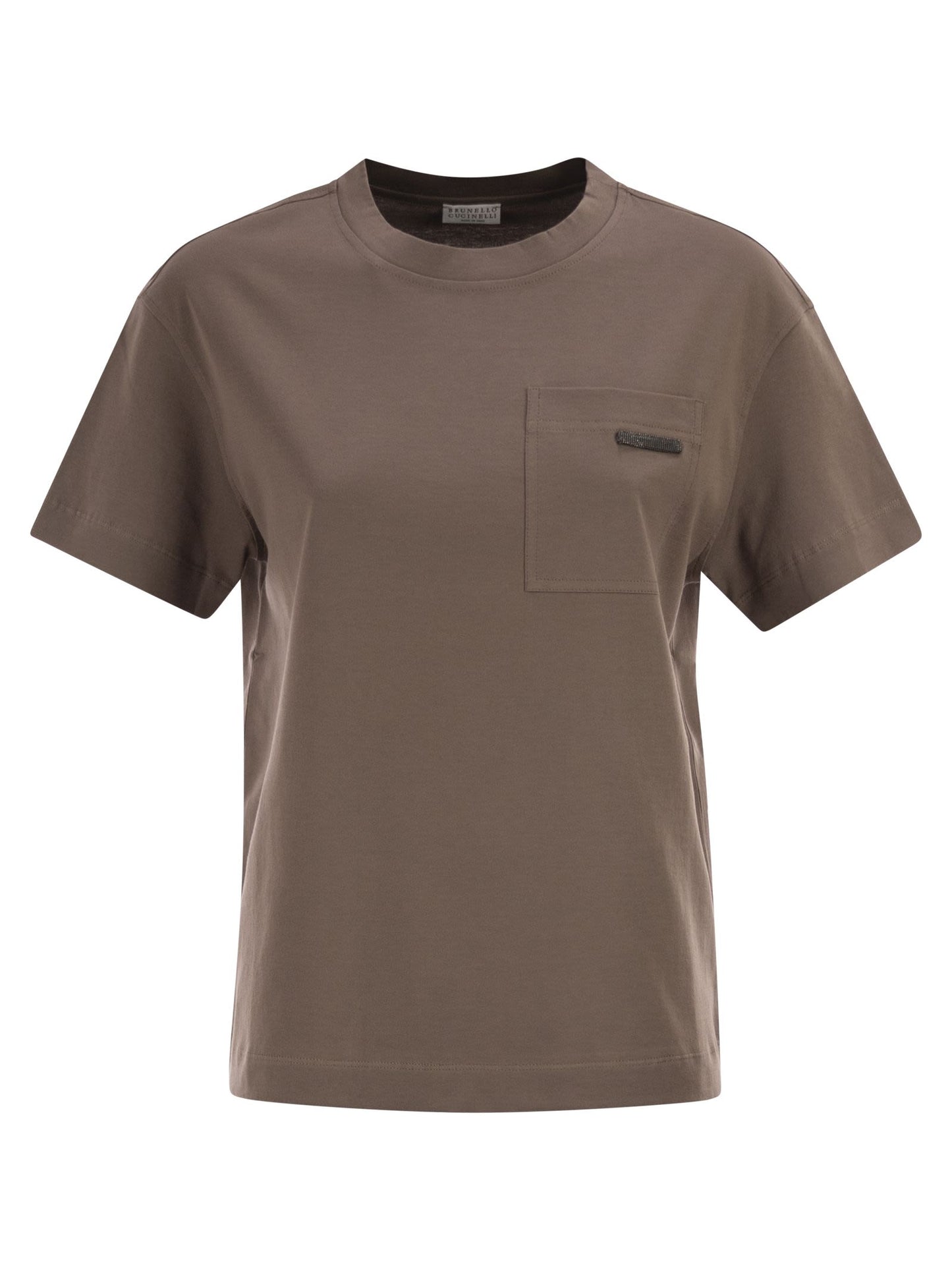 Brunello Cucinelli Women Cotton Jersey T-Shirt With Shiny Tab BRUNELLO CUCINELLI