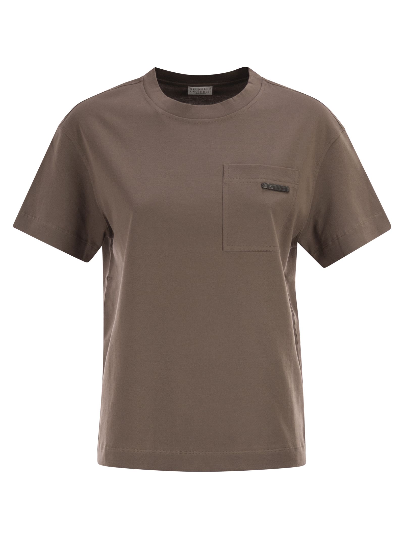 Brunello Cucinelli Women Cotton Jersey T-Shirt With Shiny Tab BRUNELLO CUCINELLI