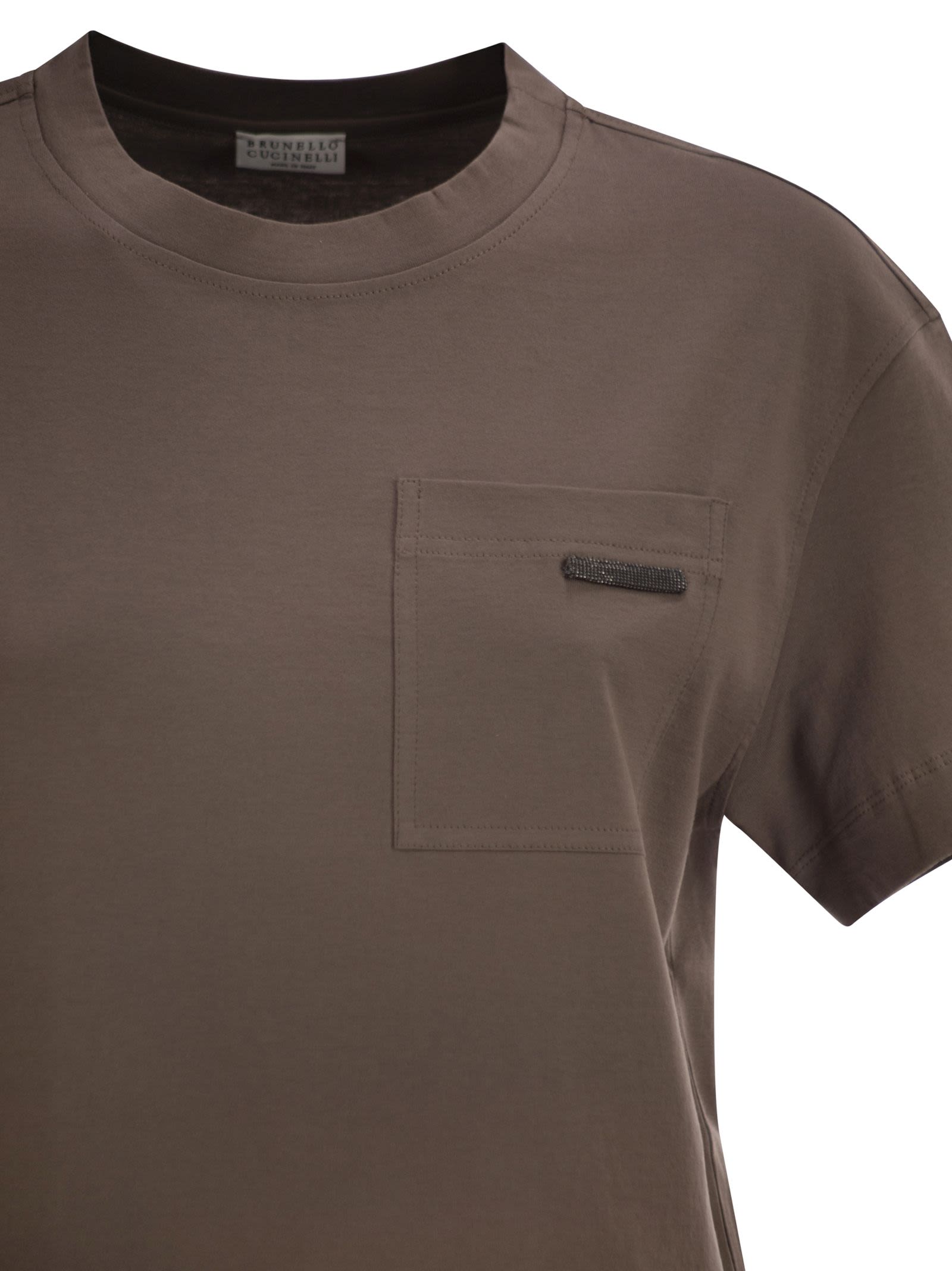 Brunello Cucinelli Women Cotton Jersey T-Shirt With Shiny Tab BRUNELLO CUCINELLI