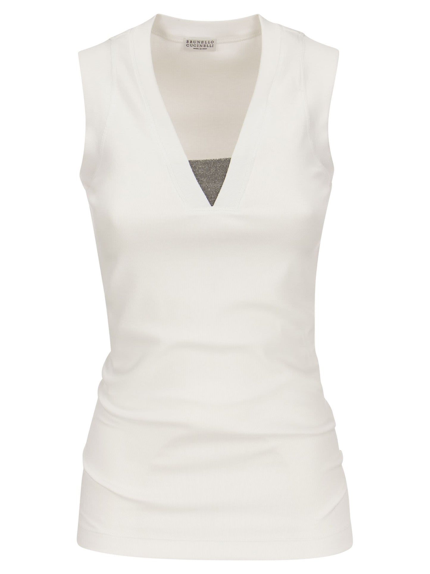 Brunello Cucinelli Women Stretch Cotton Rib Jersey Top With "Precious Insert" BRUNELLO CUCINELLI