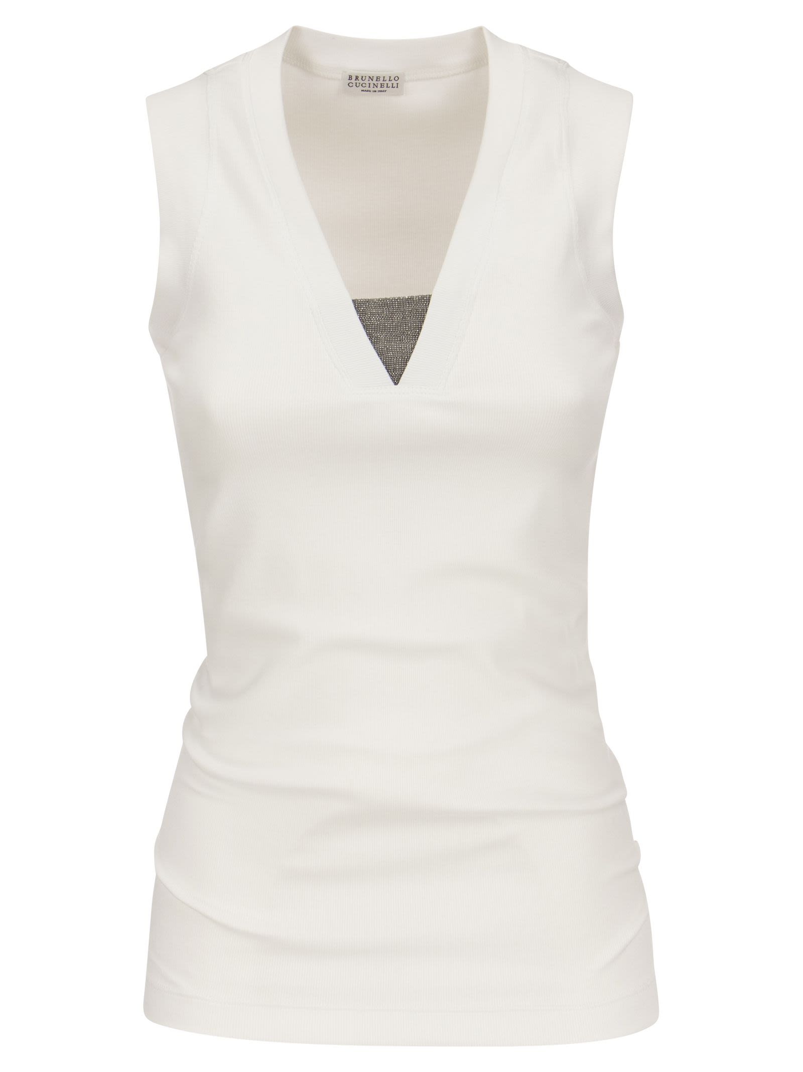 Brunello Cucinelli Women Stretch Cotton Rib Jersey Top With "Precious Insert" BRUNELLO CUCINELLI
