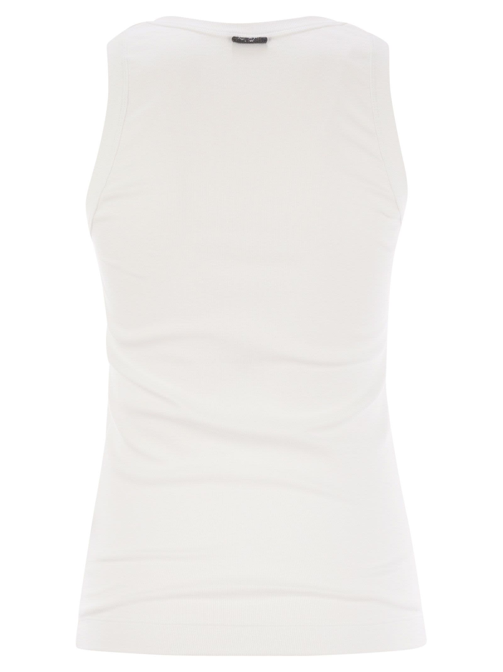 Brunello Cucinelli Women Stretch Cotton Ribbed Jersey Top With Monile BRUNELLO CUCINELLI