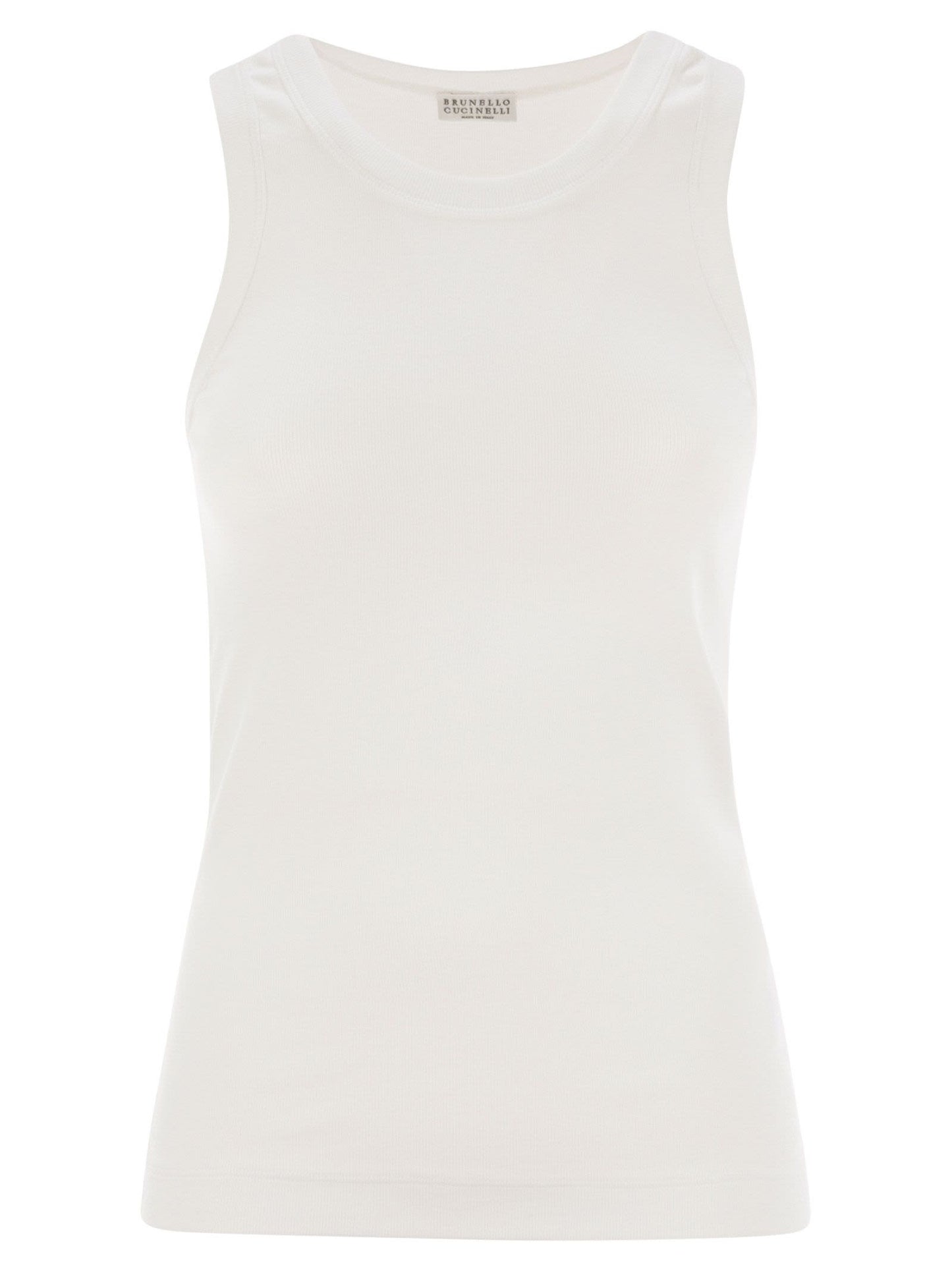 Brunello Cucinelli Women Stretch Cotton Ribbed Jersey Top With Monile BRUNELLO CUCINELLI