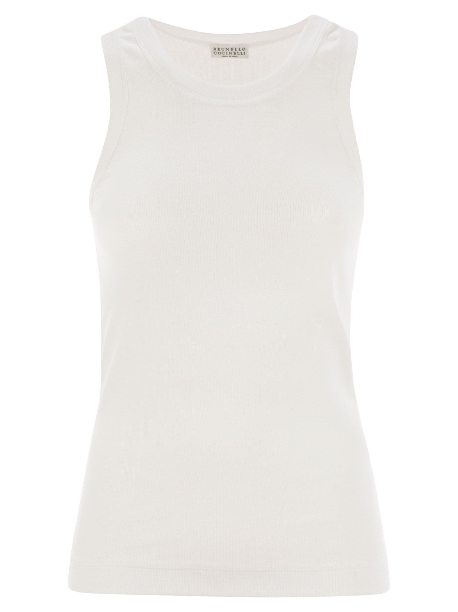 Brunello Cucinelli Women Stretch Cotton Ribbed Jersey Top With Monile BRUNELLO CUCINELLI