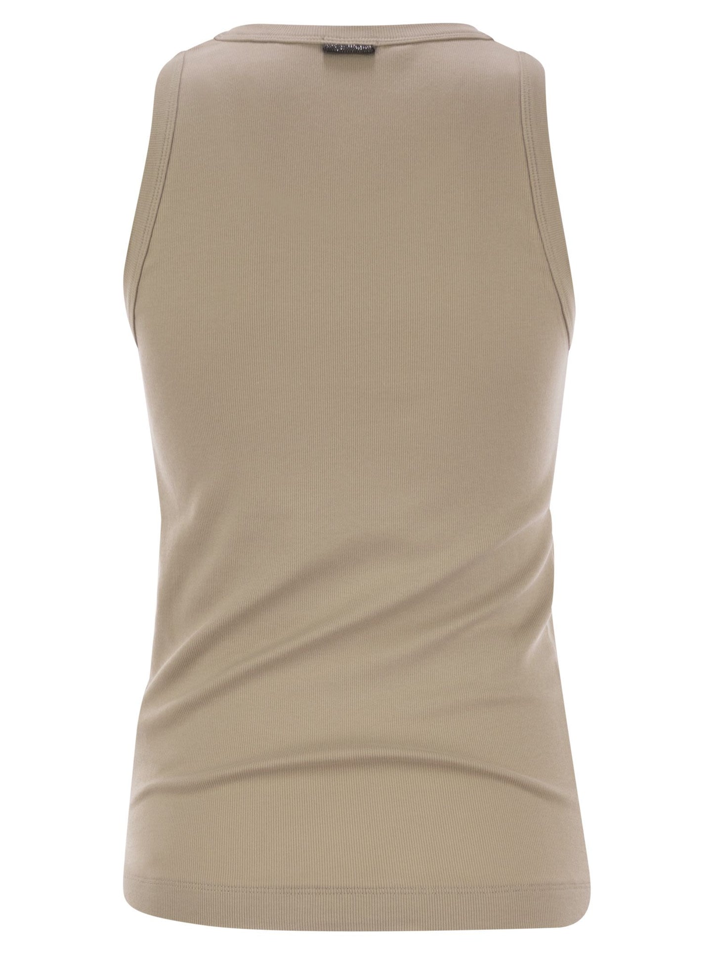 Brunello Cucinelli Women Stretch Cotton Ribbed Jersey Top With Monile BRUNELLO CUCINELLI