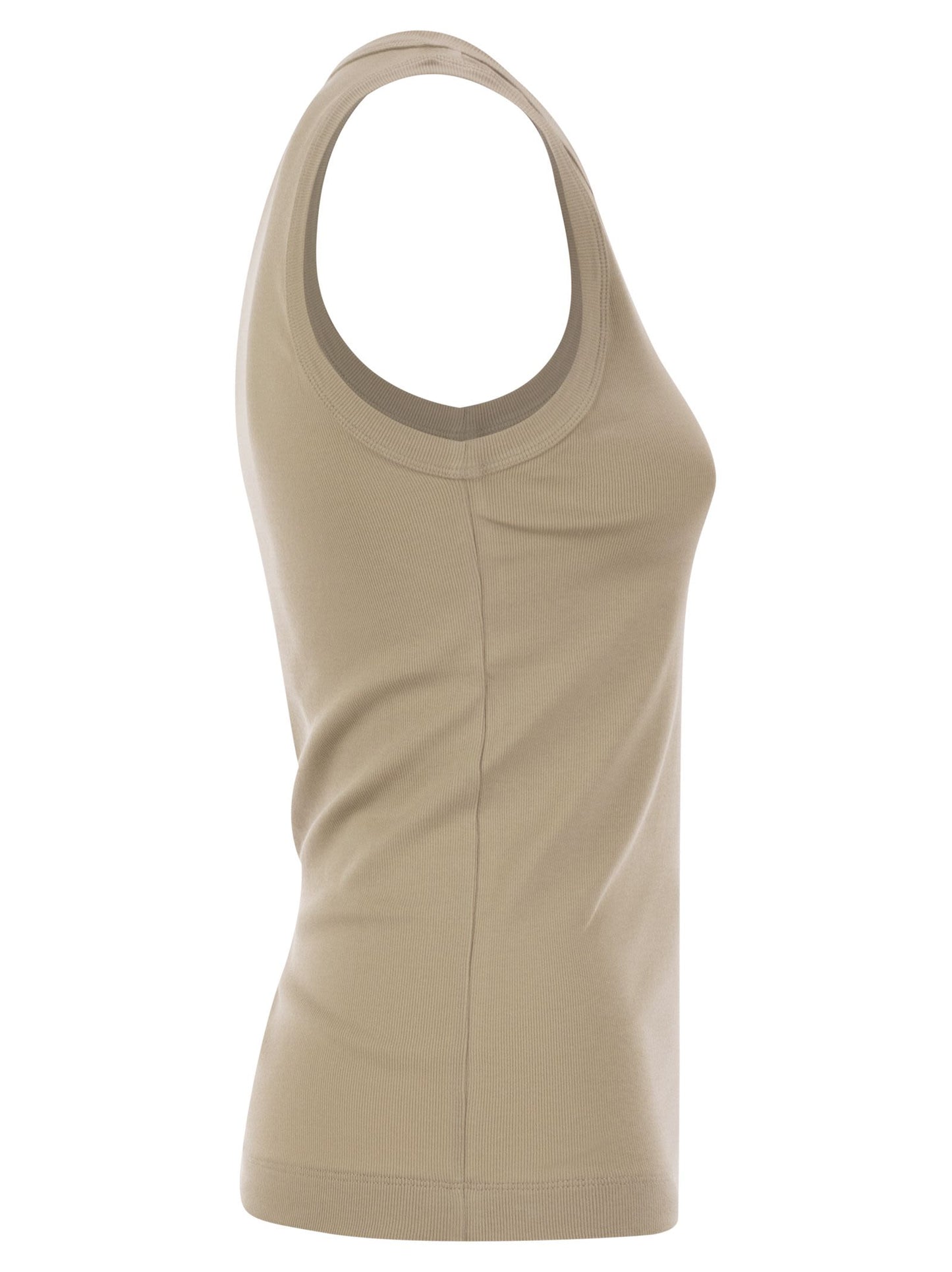 Brunello Cucinelli Women Stretch Cotton Ribbed Jersey Top With Monile BRUNELLO CUCINELLI