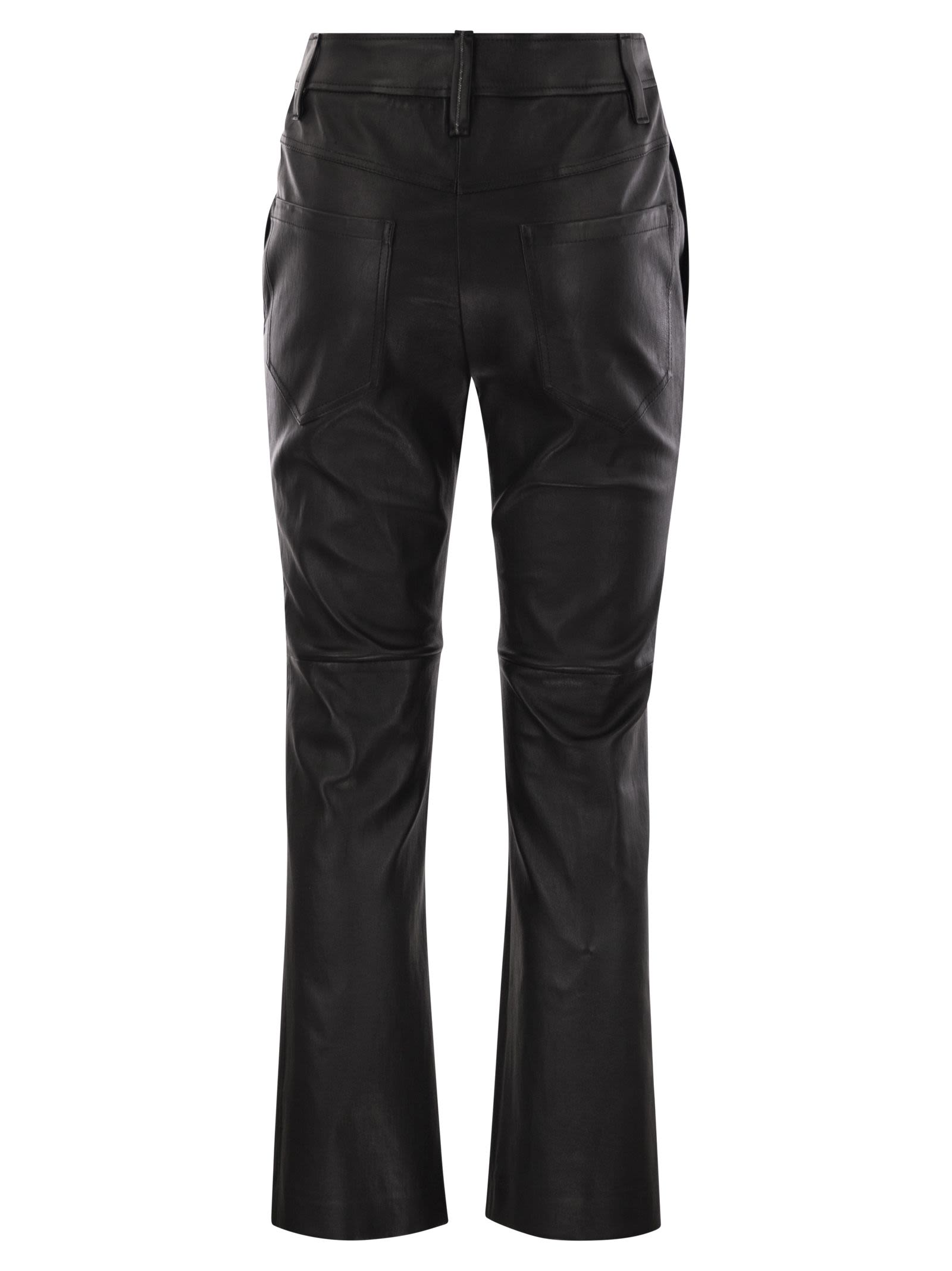 Brunello Cucinelli Women Stretch Nappa Leather Square Cigarette Trousers With Jewellery BRUNELLO CUCINELLI
