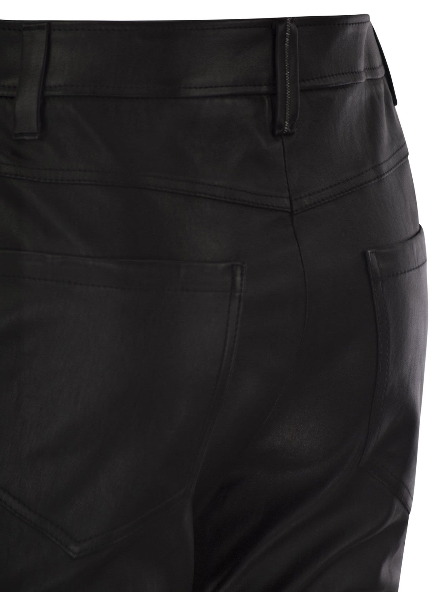 Brunello Cucinelli Women Stretch Nappa Leather Square Cigarette Trousers With Jewellery BRUNELLO CUCINELLI