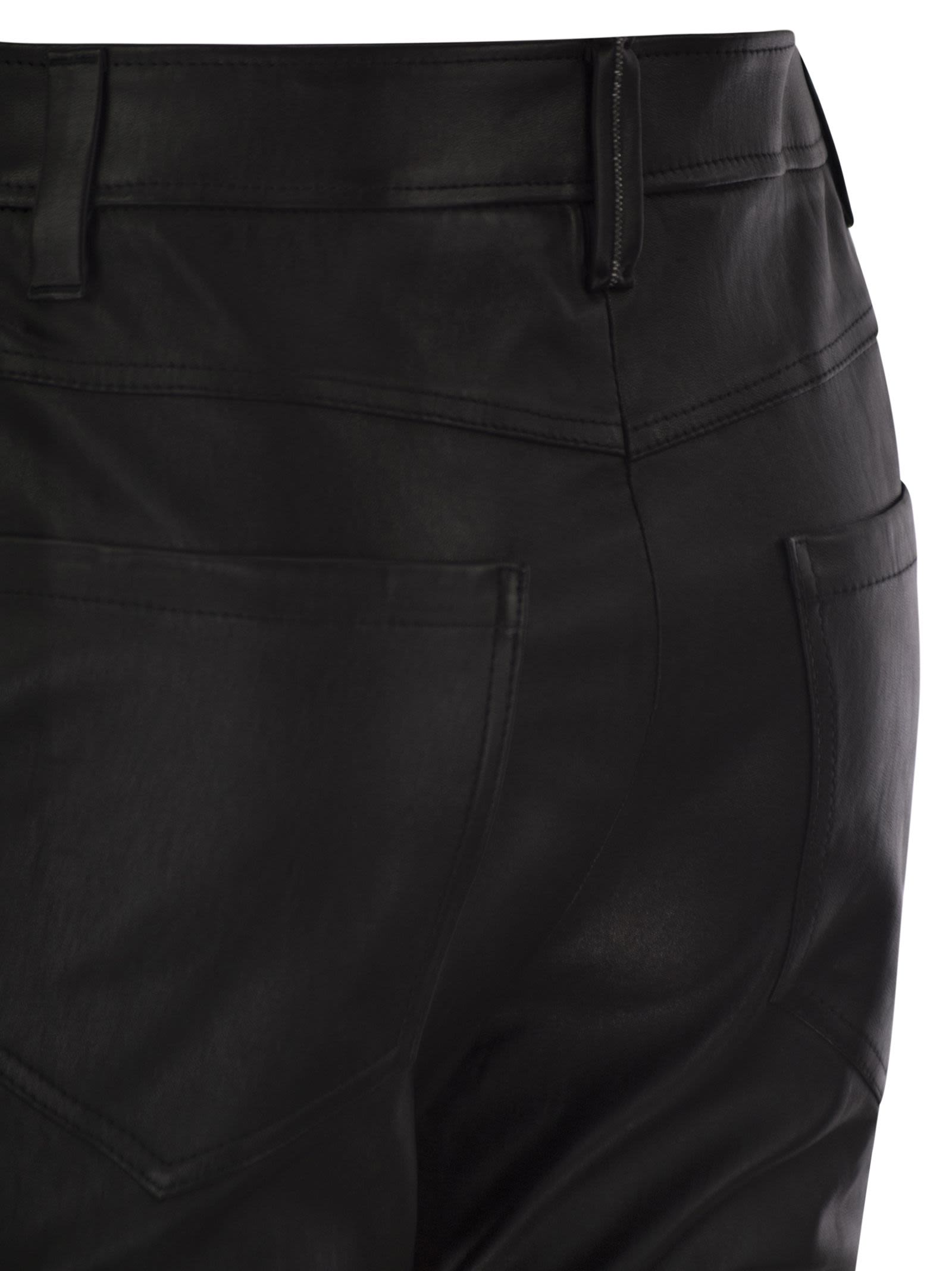 Brunello Cucinelli Women Stretch Nappa Leather Square Cigarette Trousers With Jewellery BRUNELLO CUCINELLI