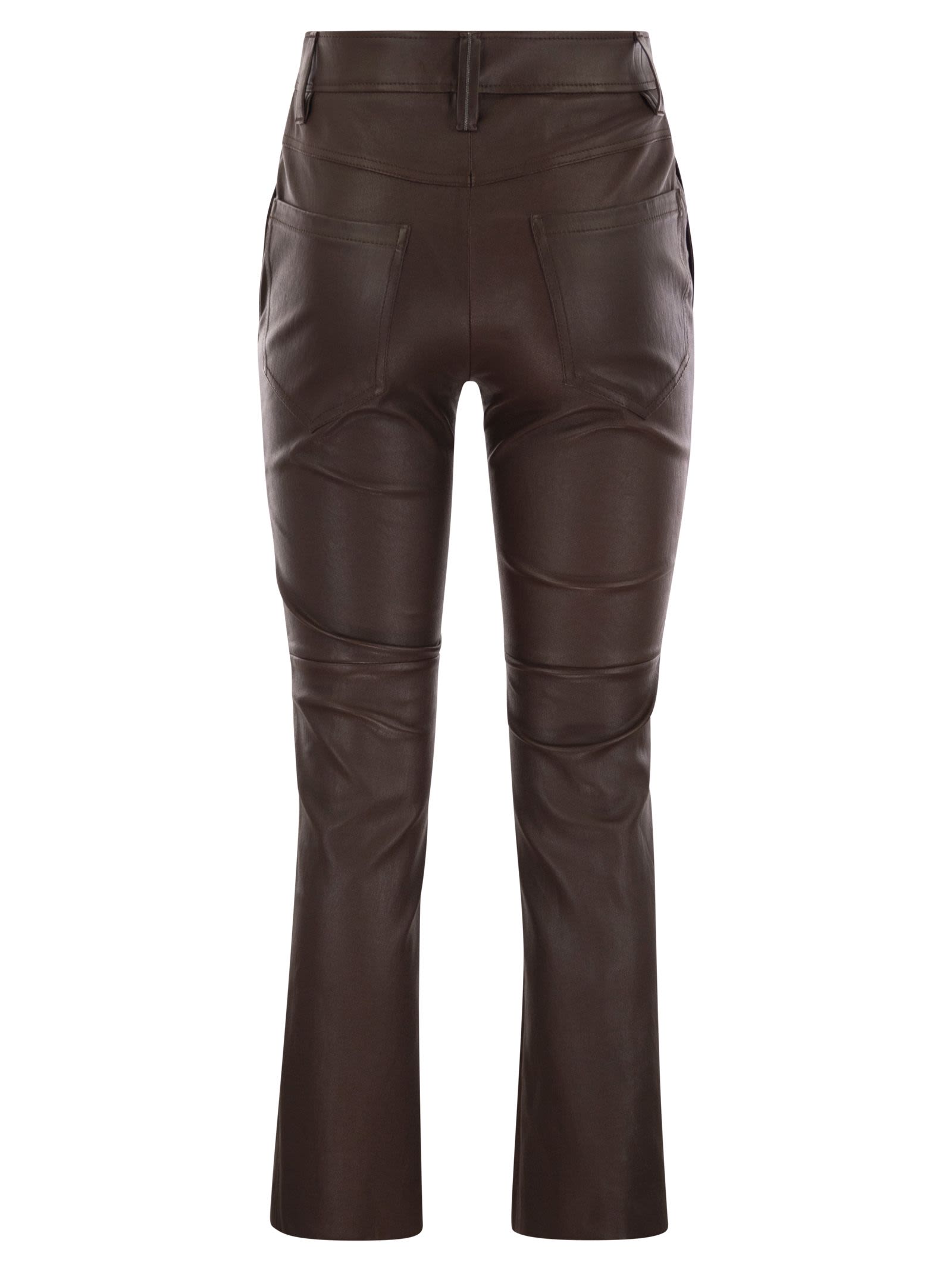 Brunello Cucinelli Women Stretch Nappa Leather Square Cigarette Trousers With Jewellery BRUNELLO CUCINELLI