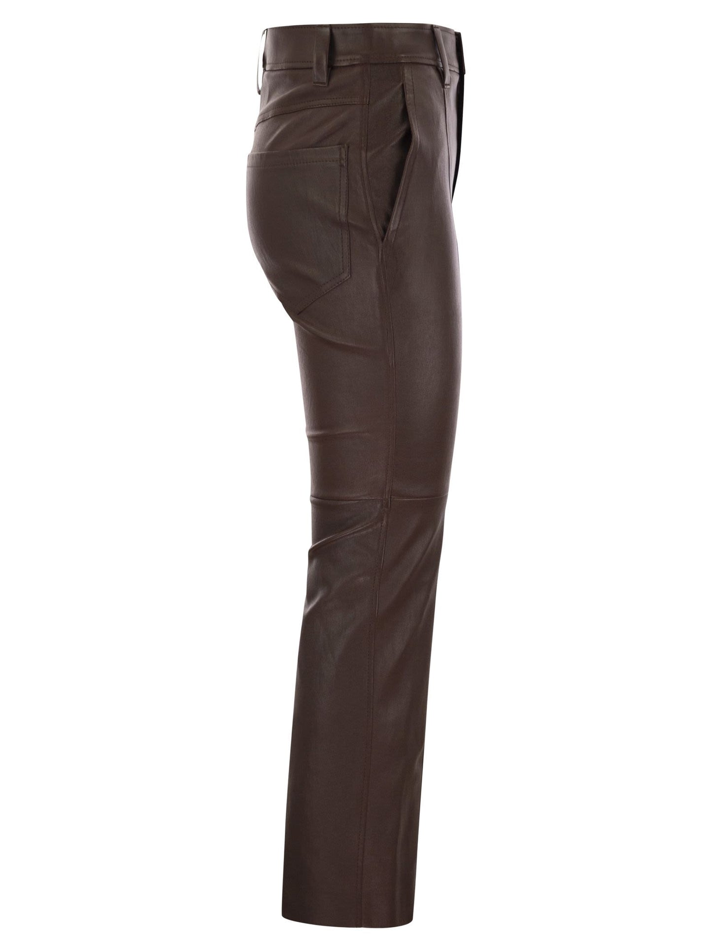 Brunello Cucinelli Women Stretch Nappa Leather Square Cigarette Trousers With Jewellery BRUNELLO CUCINELLI