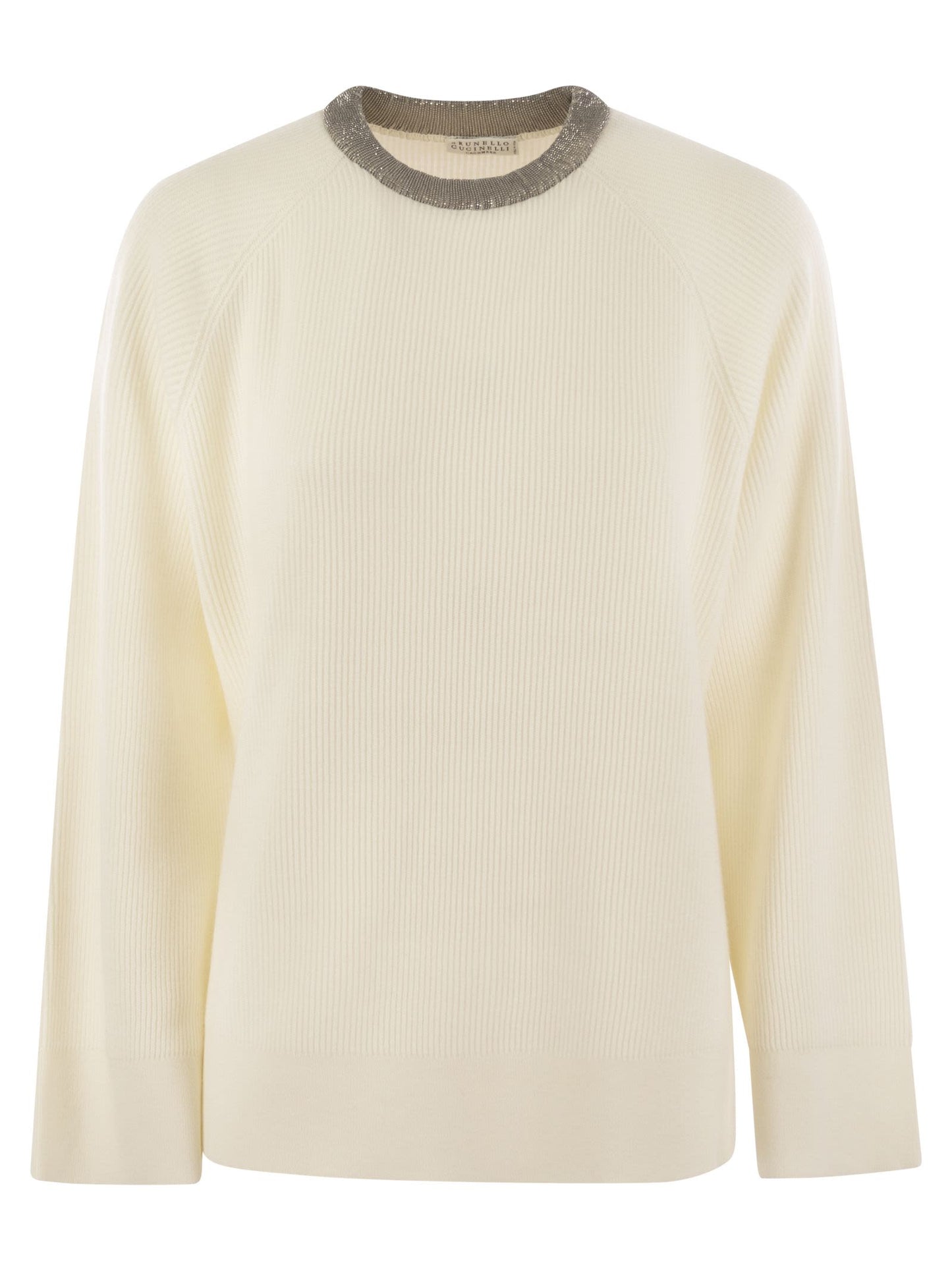 Brunello Cucinelli Women Ribbed Cashmere Sweater With Necklace BRUNELLO CUCINELLI
