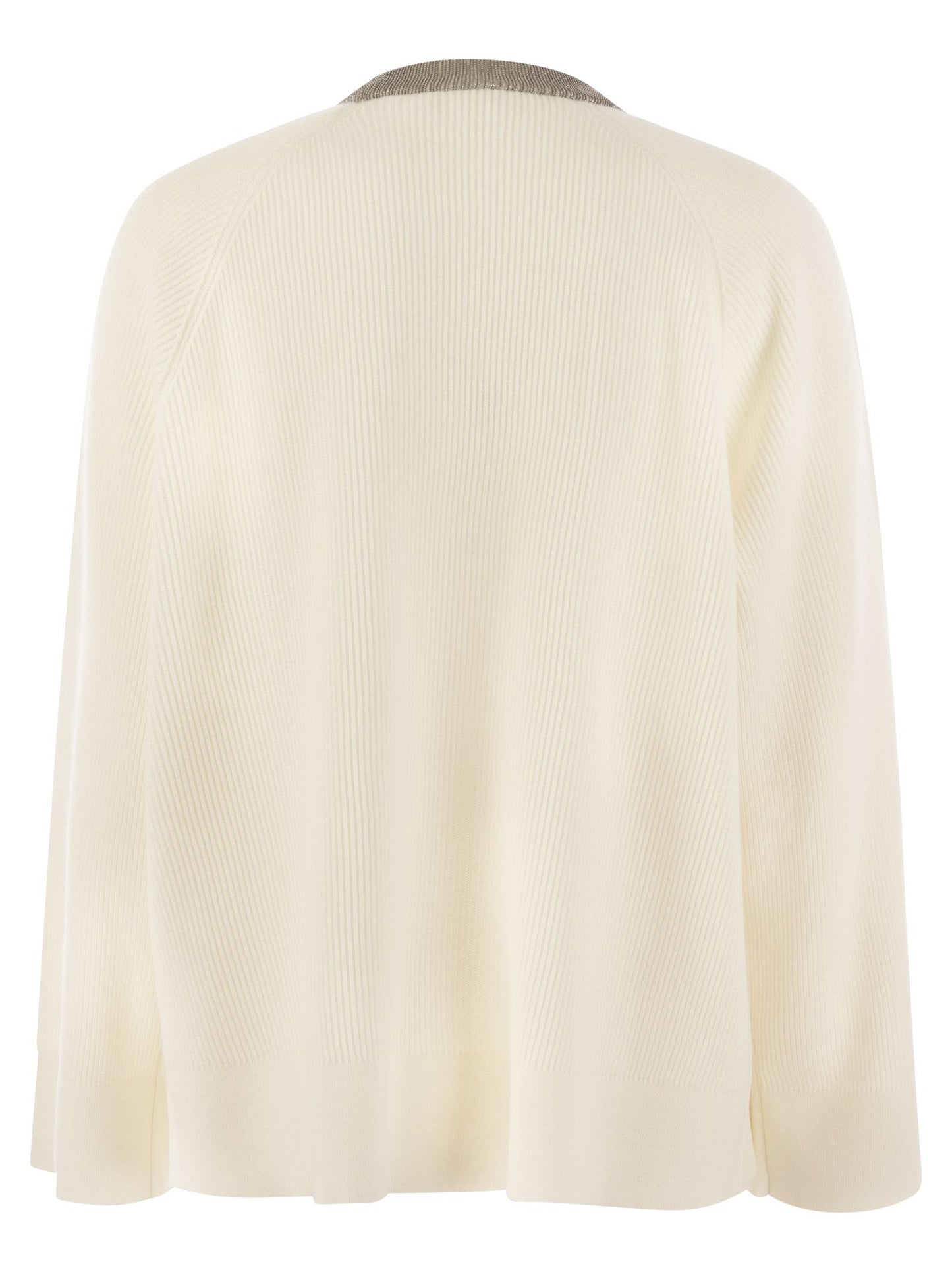 Brunello Cucinelli Women Ribbed Cashmere Sweater With Necklace BRUNELLO CUCINELLI