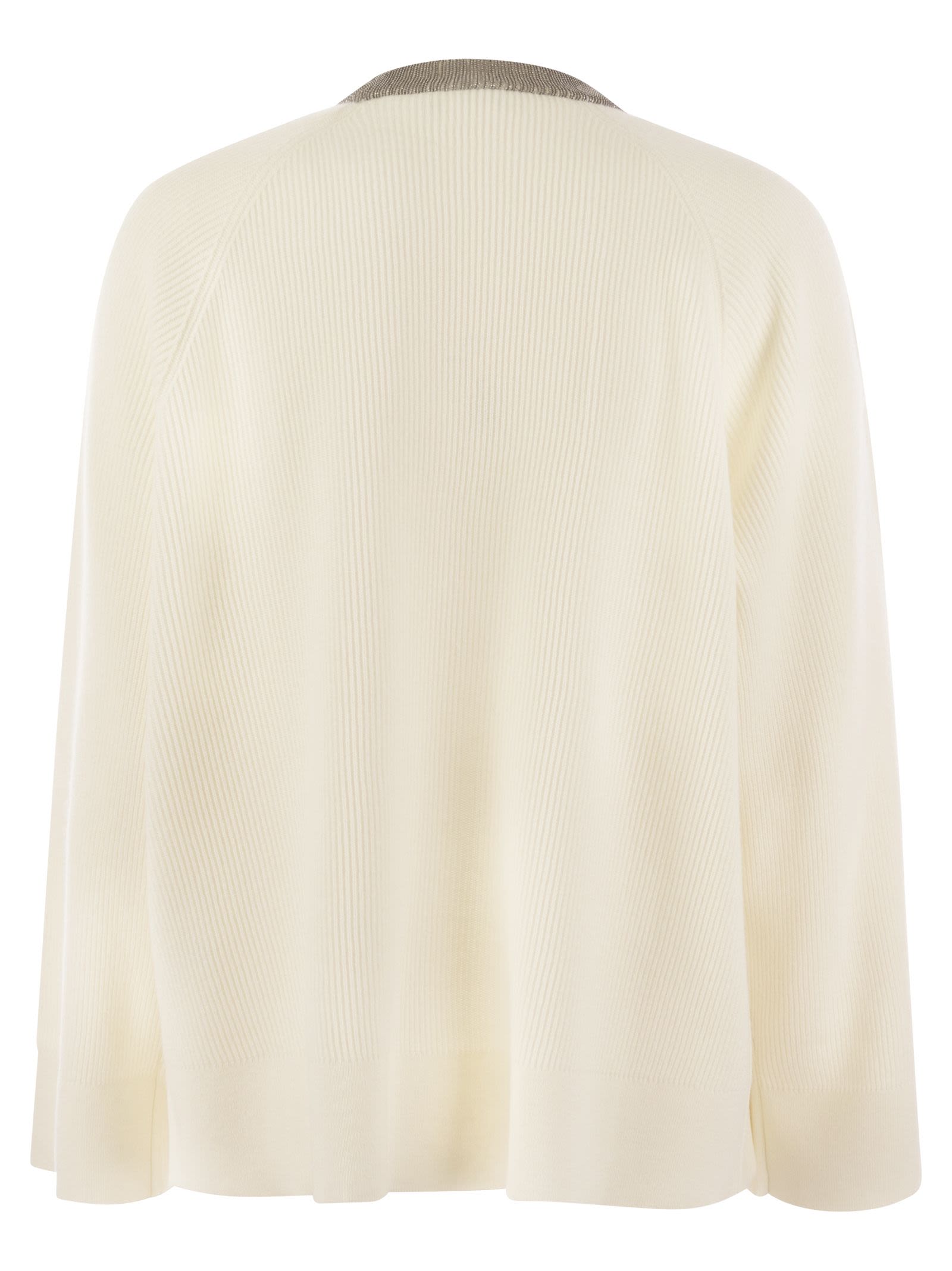 Brunello Cucinelli Women Ribbed Cashmere Sweater With Necklace BRUNELLO CUCINELLI