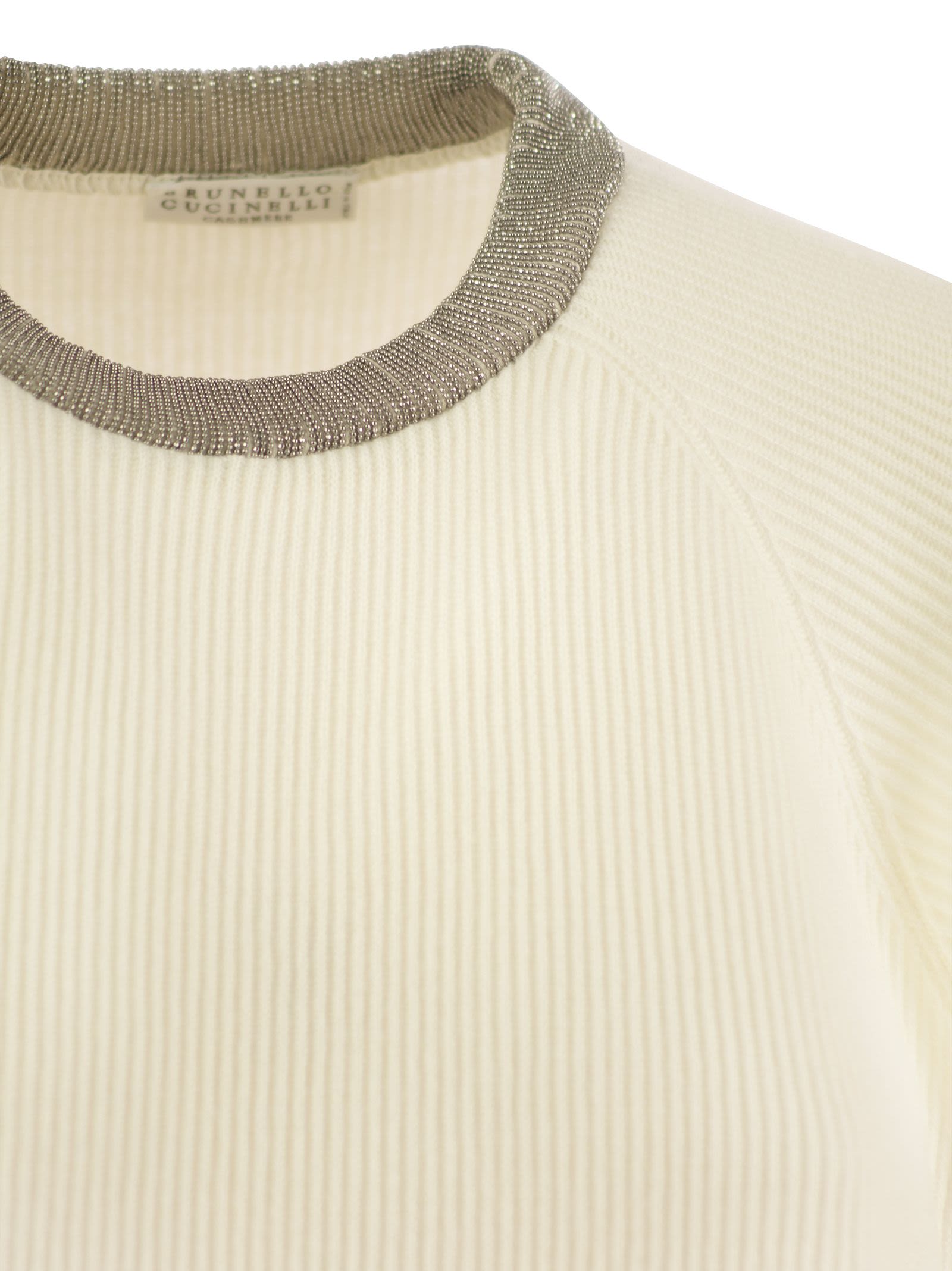 Brunello Cucinelli Women Ribbed Cashmere Sweater With Necklace BRUNELLO CUCINELLI