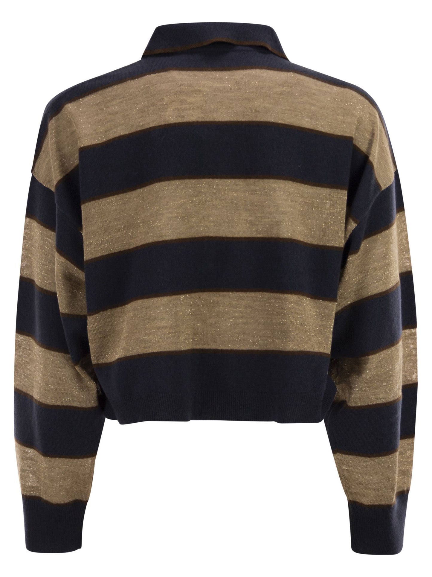 Brunello Cucinelli Women Sparkling Stripes Cropped Polo Shirt In Virgin Wool, Cashmere And Linen Knit BRUNELLO CUCINELLI