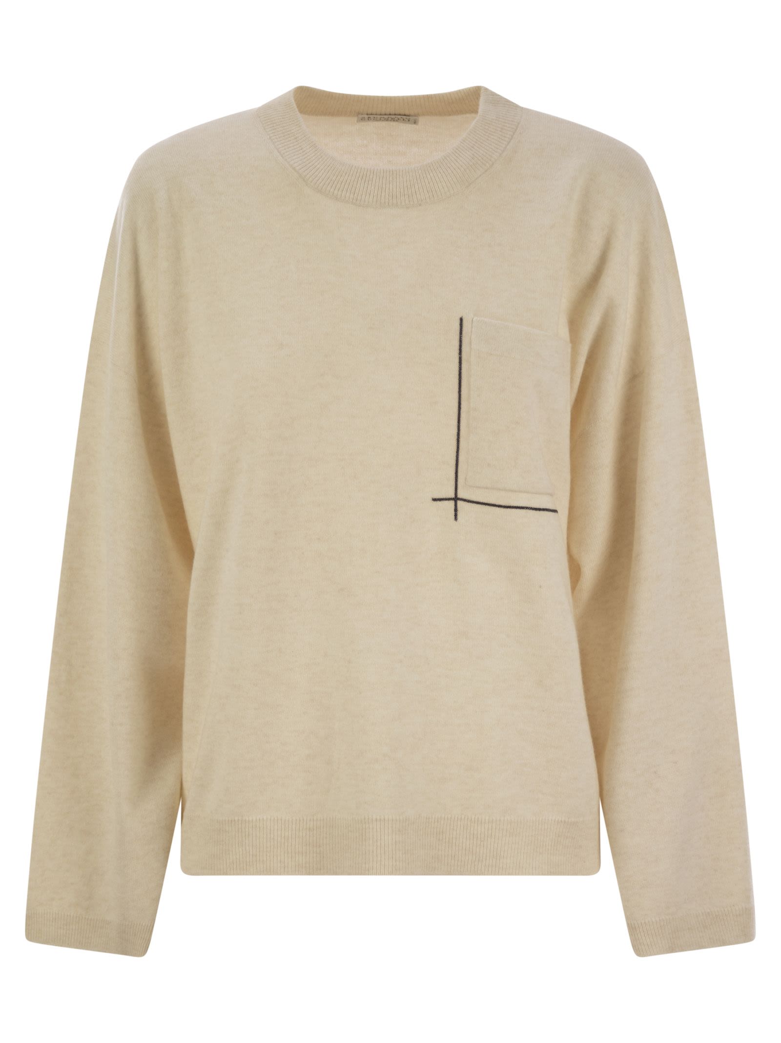 Brunello Cucinelli Women Virgin Wool, Cashmere And Silk Sweater With Shiny Pocket Detail BRUNELLO CUCINELLI