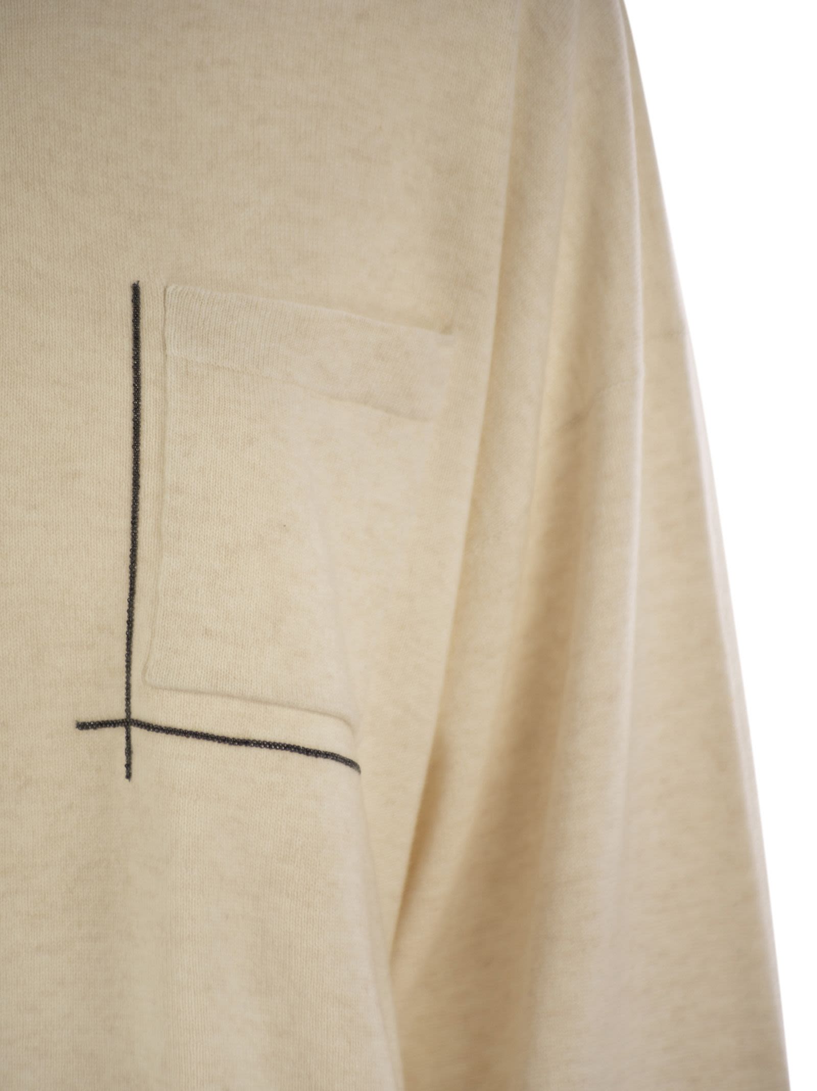 Brunello Cucinelli Women Virgin Wool, Cashmere And Silk Sweater With Shiny Pocket Detail BRUNELLO CUCINELLI