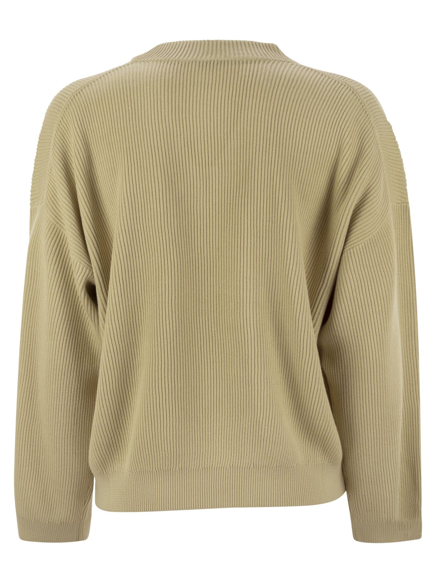 Brunello Cucinelli Women Cotton Rib Sweater With Shiny Detail BRUNELLO CUCINELLI