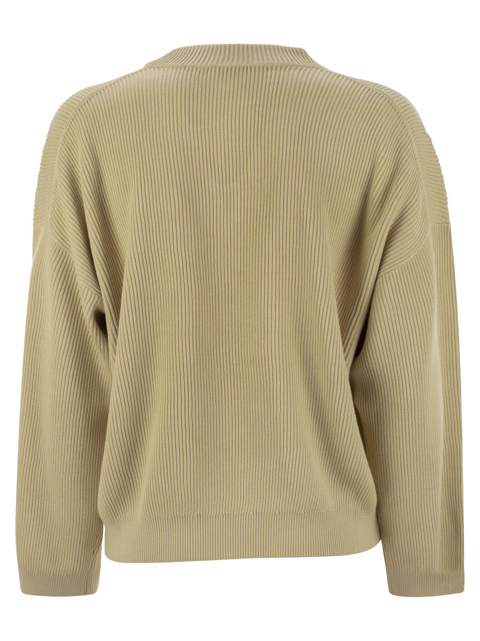 Brunello Cucinelli Women Cotton Rib Sweater With Shiny Detail BRUNELLO CUCINELLI