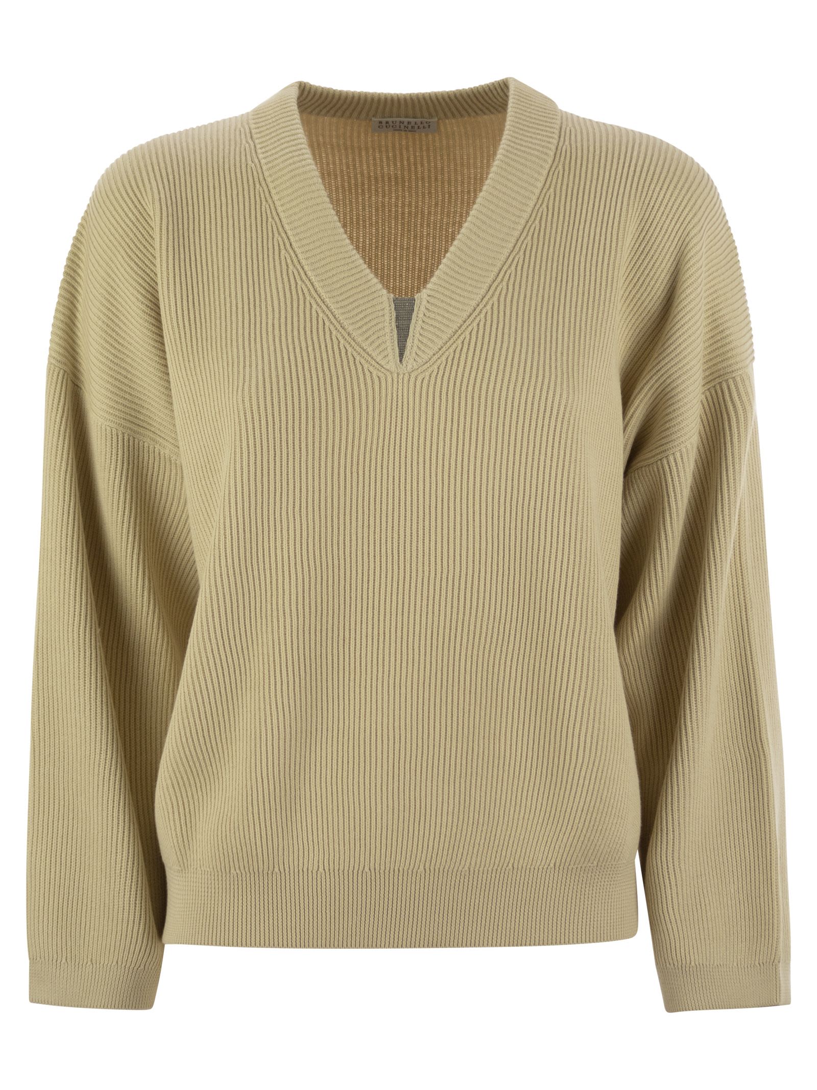 Brunello Cucinelli Women Cotton Rib Sweater With Shiny Detail BRUNELLO CUCINELLI