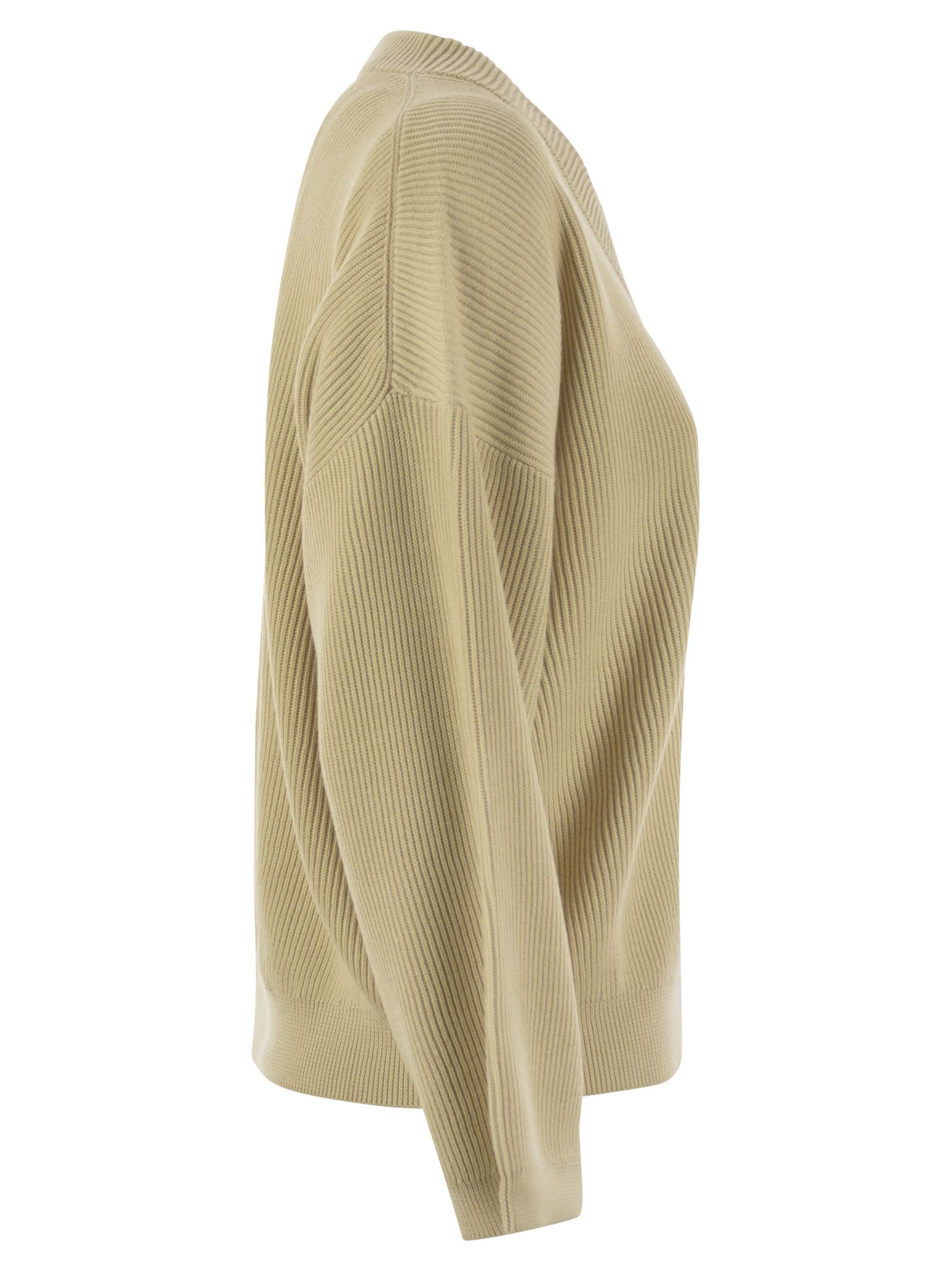 Brunello Cucinelli Women Cotton Rib Sweater With Shiny Detail BRUNELLO CUCINELLI