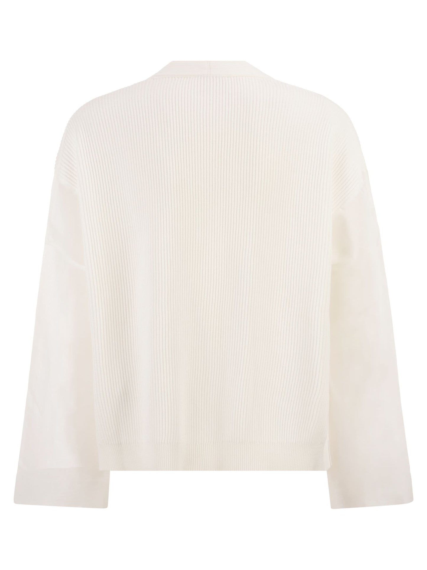 Brunello Cucinelli Women Ribbed Cardigan With Organza Sleeves BRUNELLO CUCINELLI