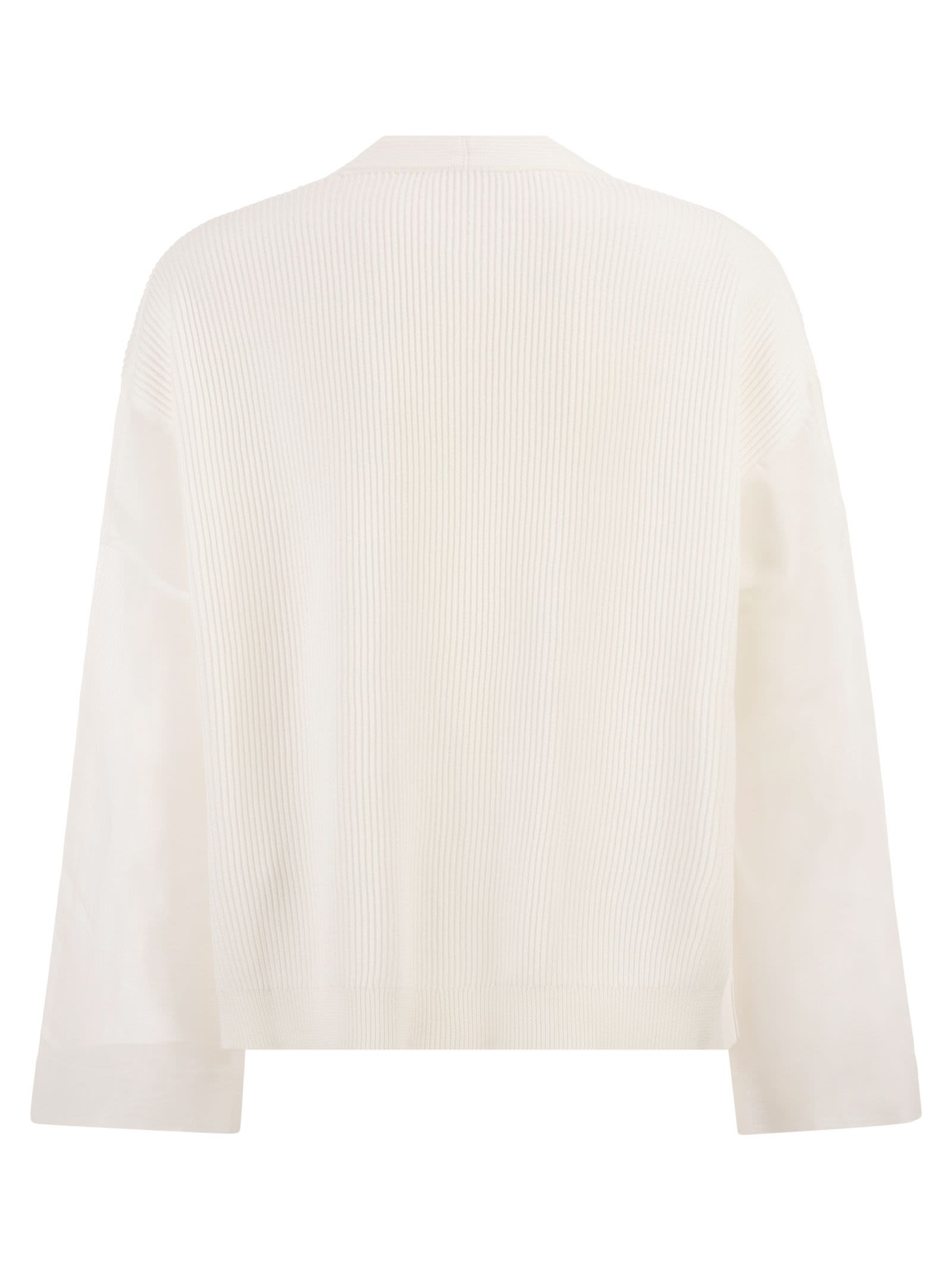Brunello Cucinelli Women Ribbed Cardigan With Organza Sleeves BRUNELLO CUCINELLI