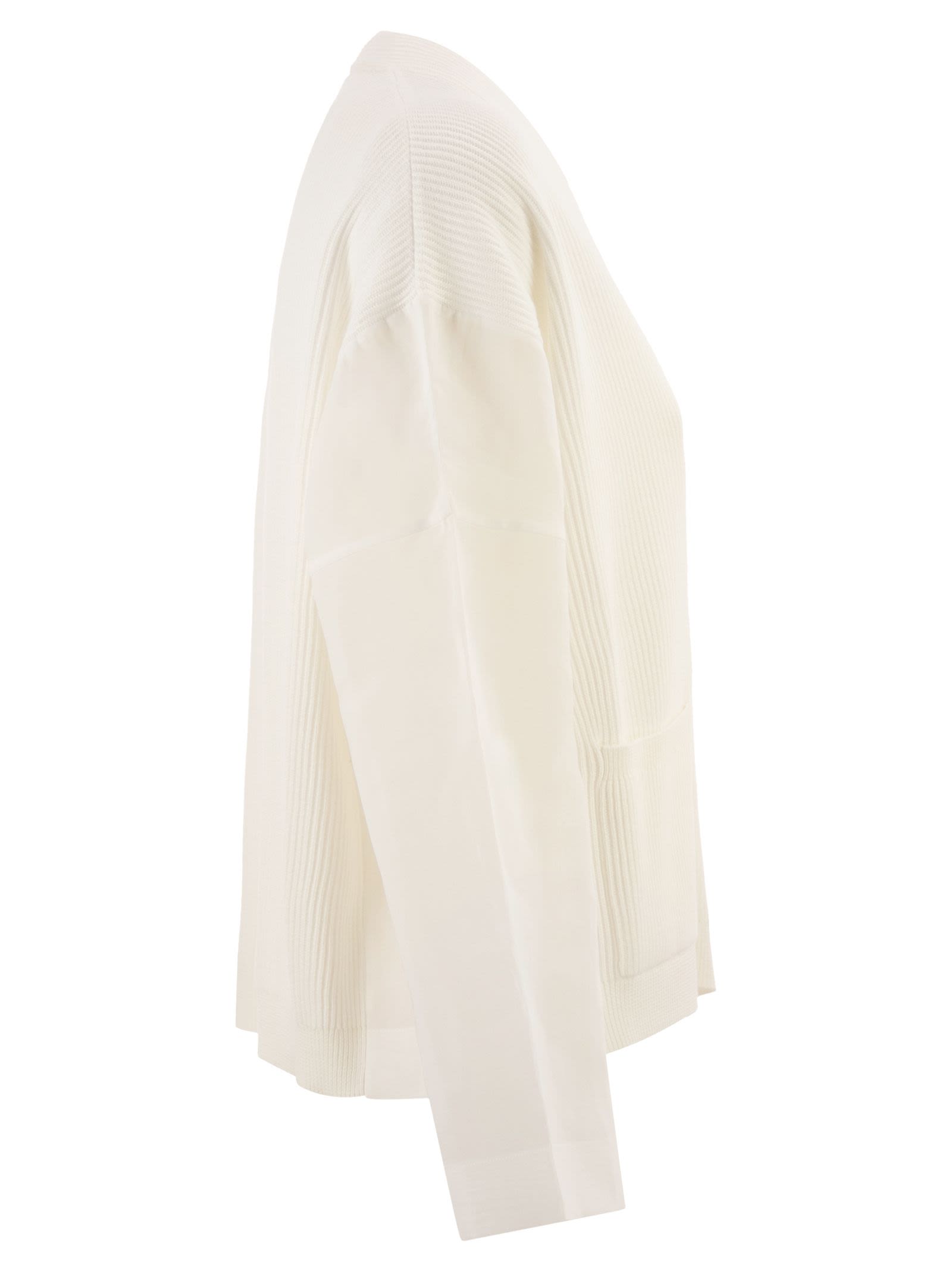 Brunello Cucinelli Women Ribbed Cardigan With Organza Sleeves BRUNELLO CUCINELLI
