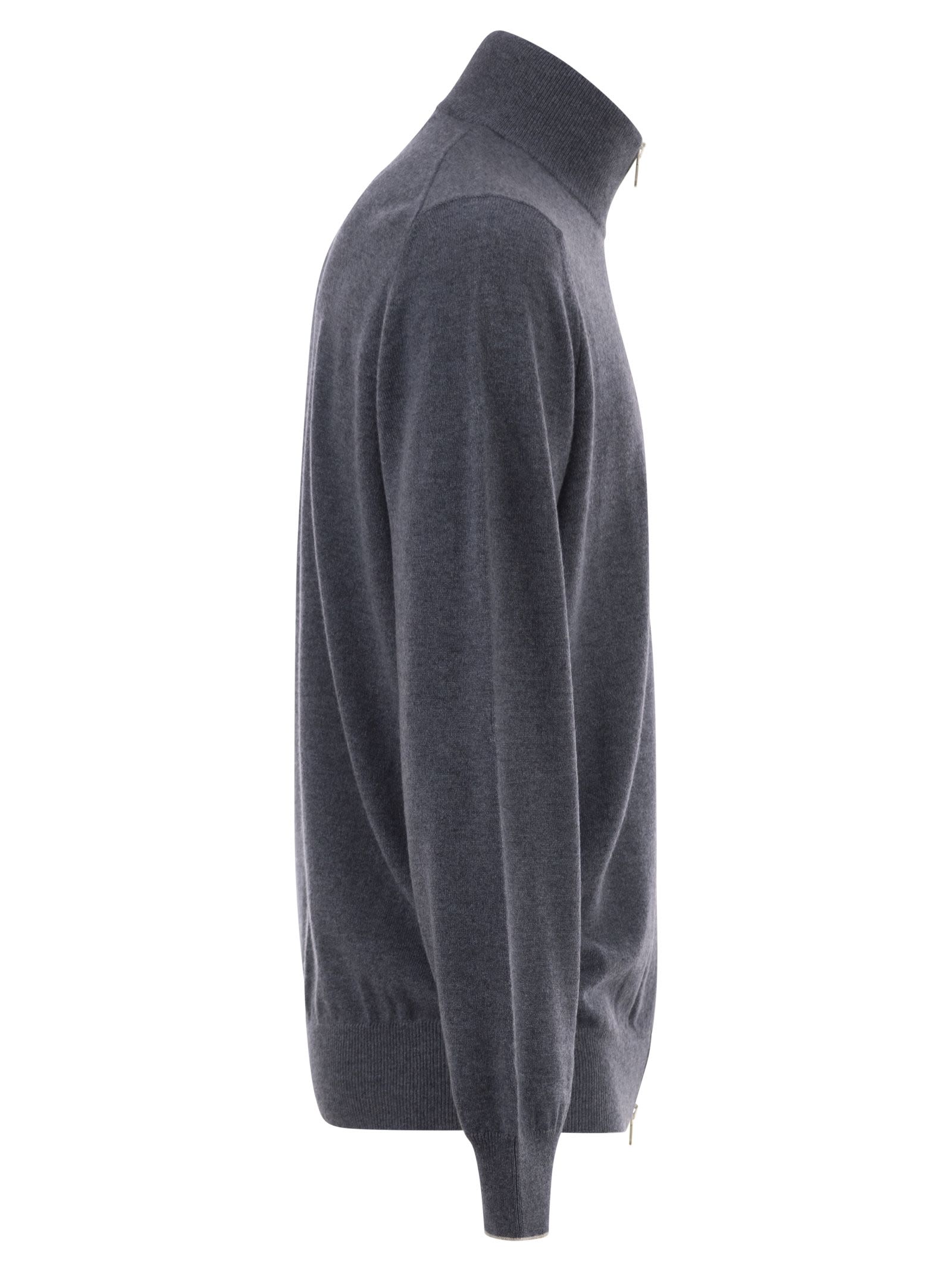 Brunello Cucinelli Men High-Necked Cashmere Cardigan With Zip BRUNELLO CUCINELLI