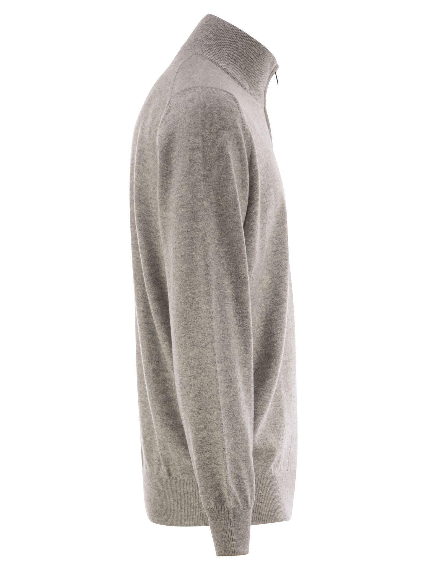 Brunello Cucinelli Men High-Necked Cashmere Sweater With Zip Opening BRUNELLO CUCINELLI