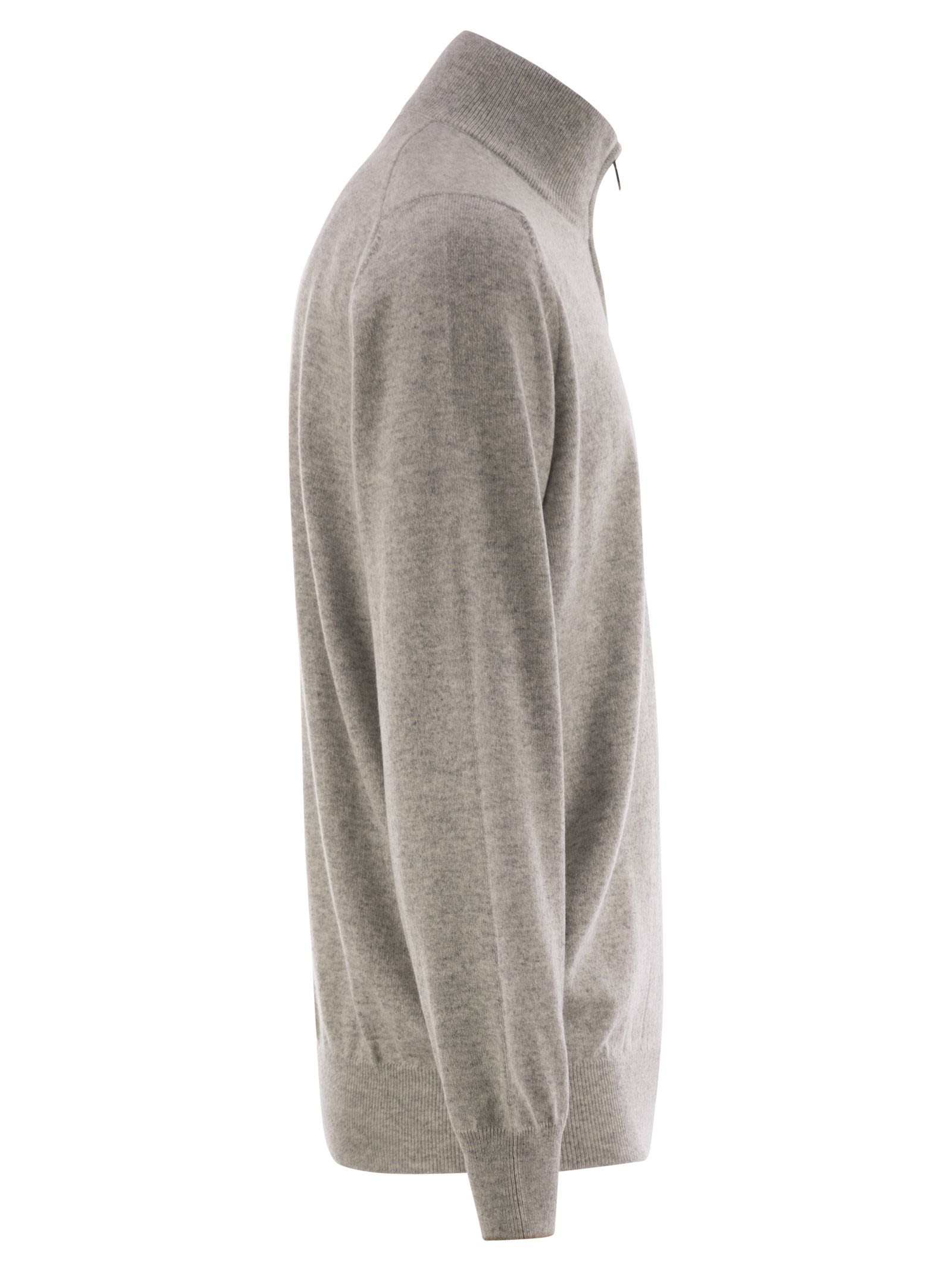 Brunello Cucinelli Men High-Necked Cashmere Sweater With Zip Opening BRUNELLO CUCINELLI