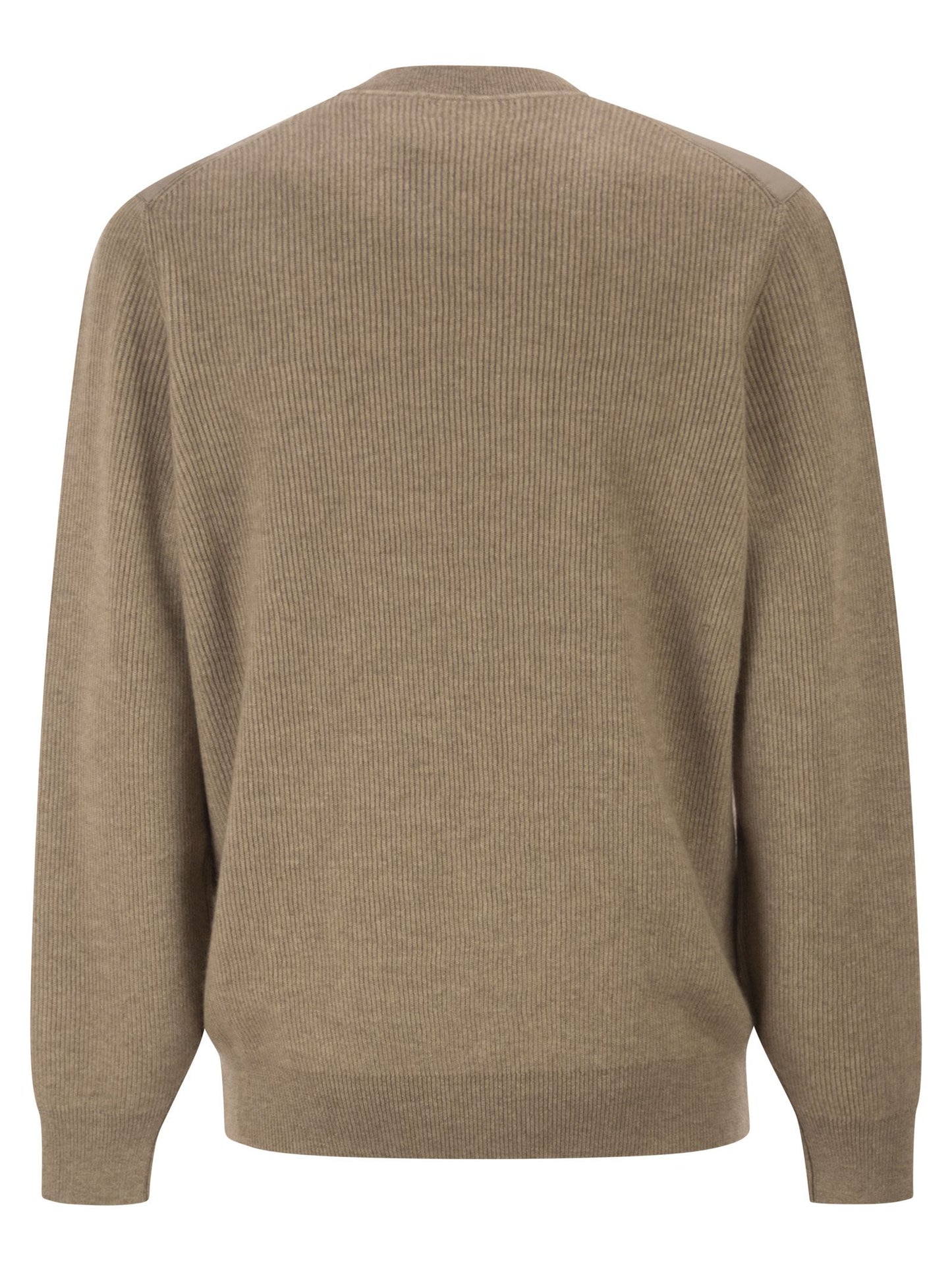 Brunello Cucinelli Men Pure Cashmere Ribbed Crew-Neck Sweater With Cotton Details BRUNELLO CUCINELLI
