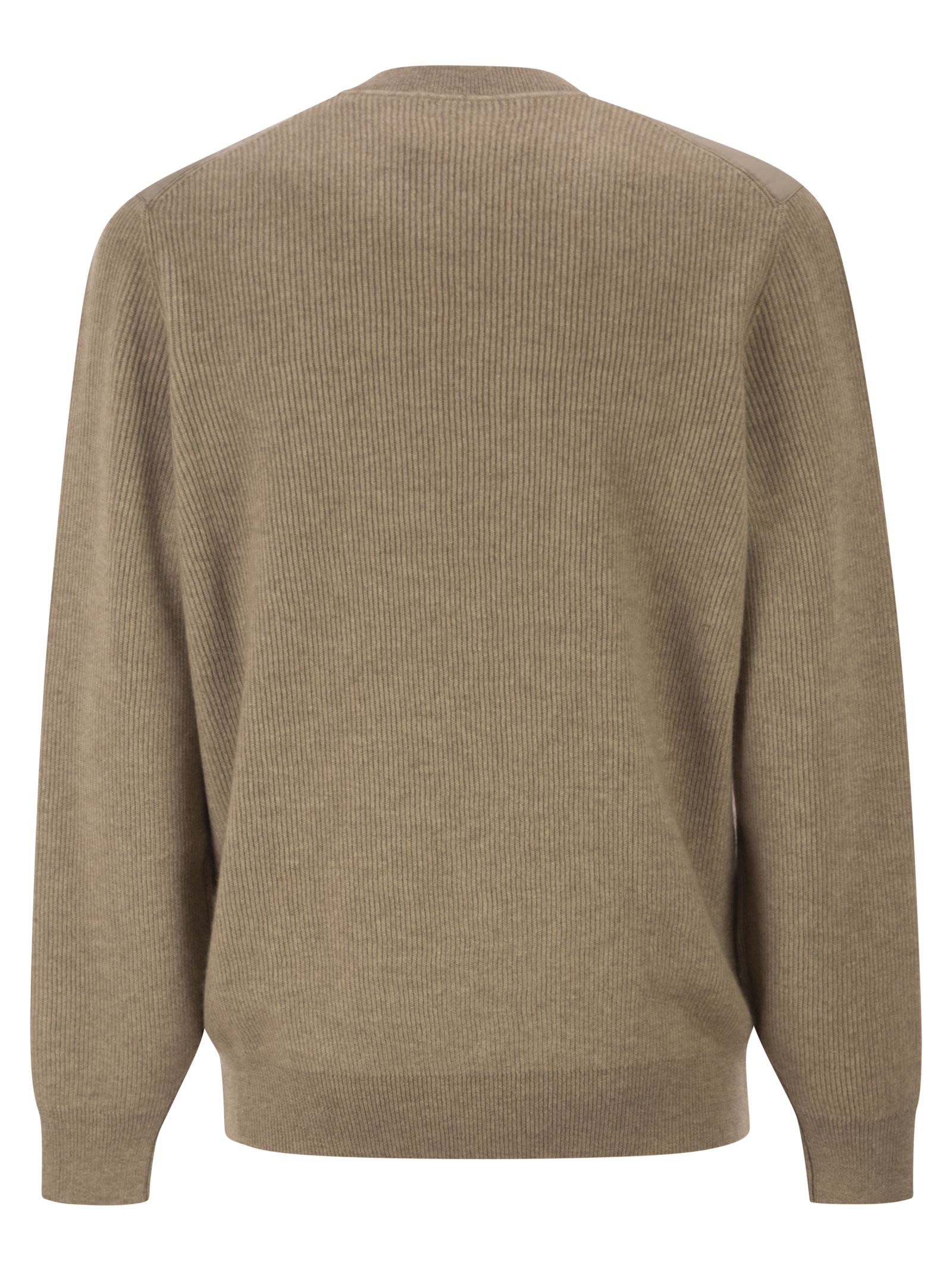 Brunello Cucinelli Men Pure Cashmere Ribbed Crew-Neck Sweater With Cotton Details BRUNELLO CUCINELLI
