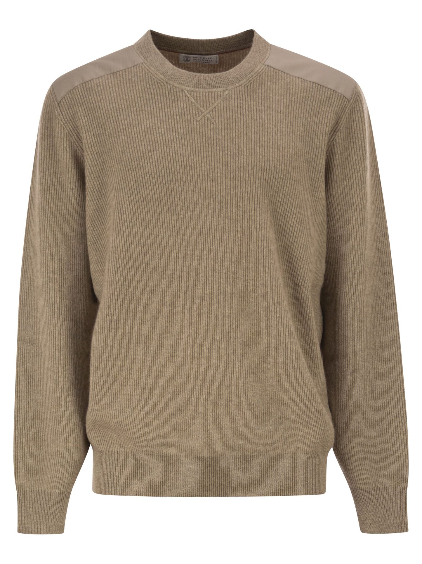 Brunello Cucinelli Men Pure Cashmere Ribbed Crew-Neck Sweater With Cotton Details BRUNELLO CUCINELLI