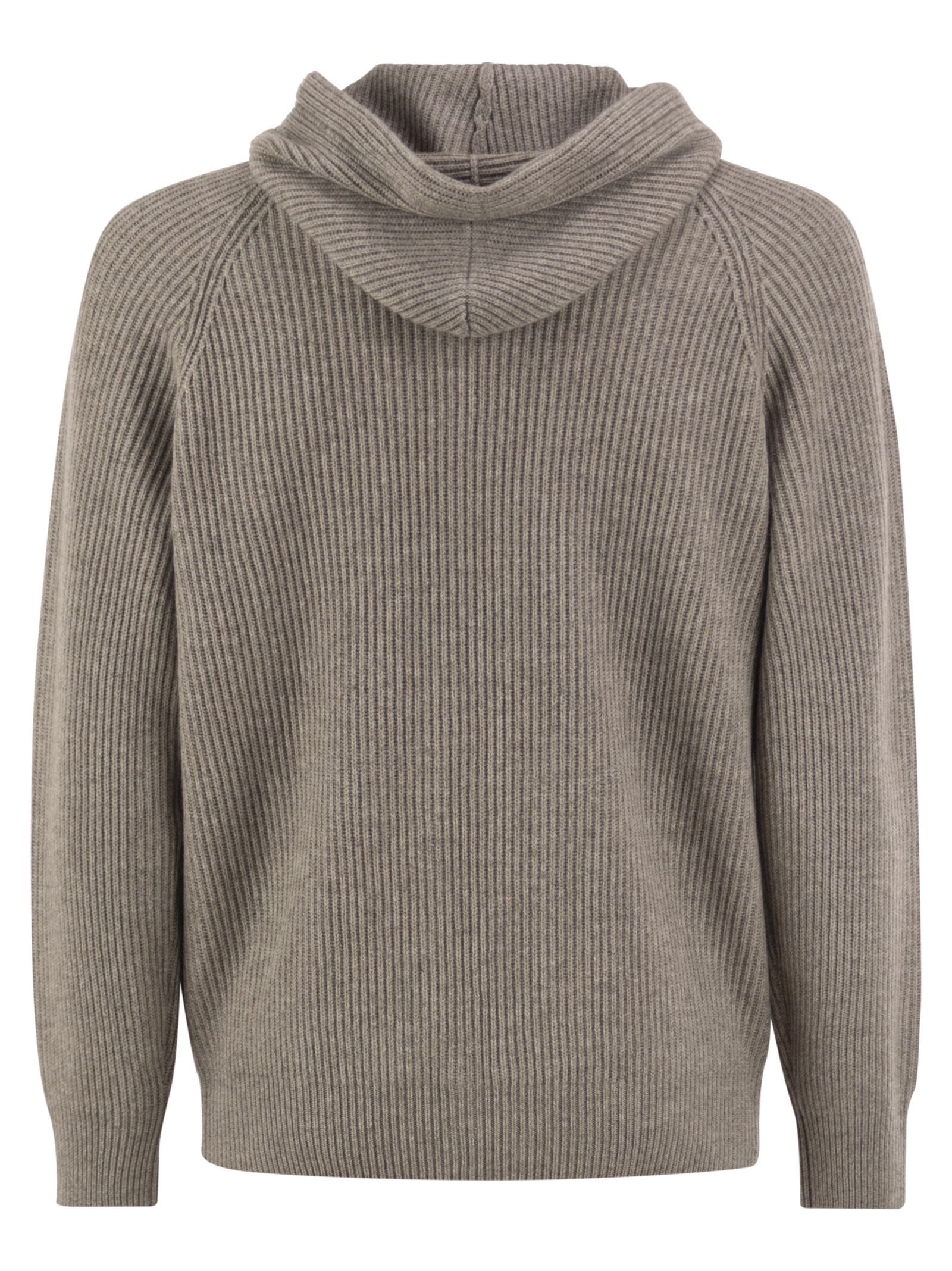 Brunello Cucinelli Men English Rib Cashmere Knit Hooded Topwear BRUNELLO CUCINELLI