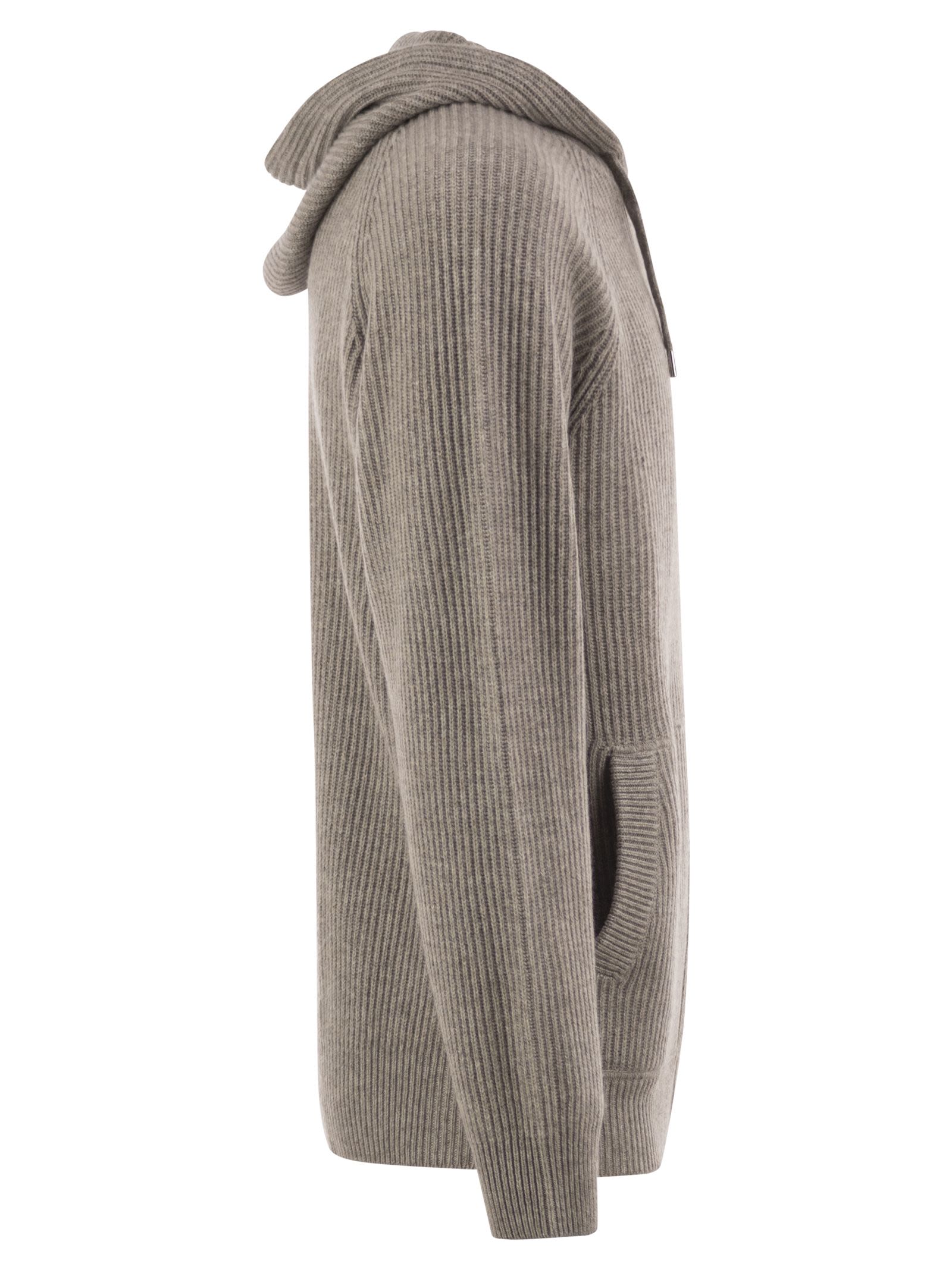 Brunello Cucinelli Men English Rib Cashmere Knit Hooded Topwear BRUNELLO CUCINELLI