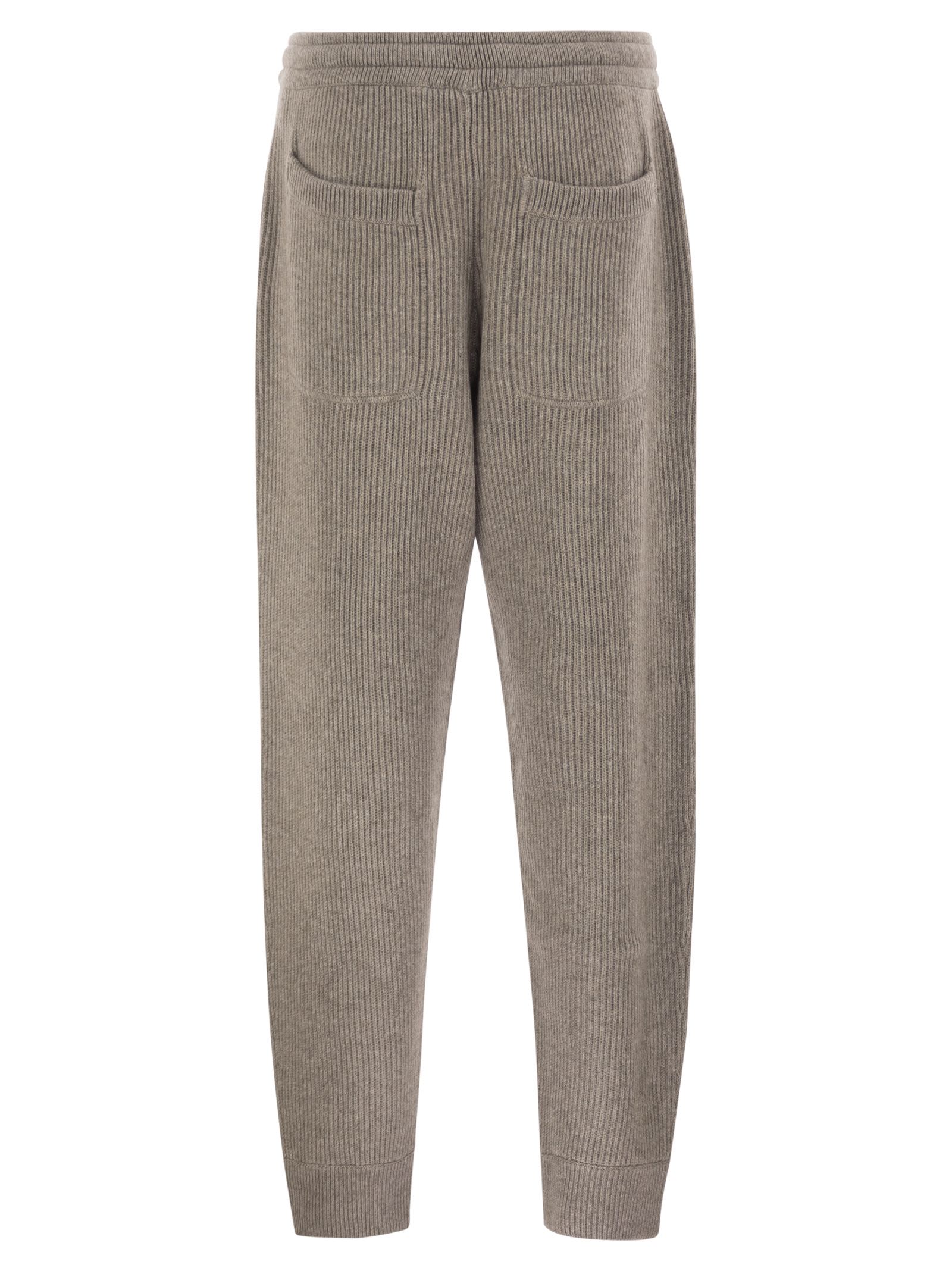 Brunello Cucinelli Men Cashmere Rib Knit Joggers With Drawstring BRUNELLO CUCINELLI