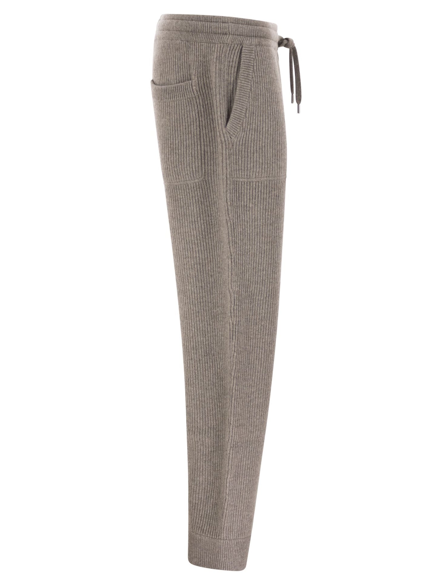 Brunello Cucinelli Men Cashmere Rib Knit Joggers With Drawstring BRUNELLO CUCINELLI