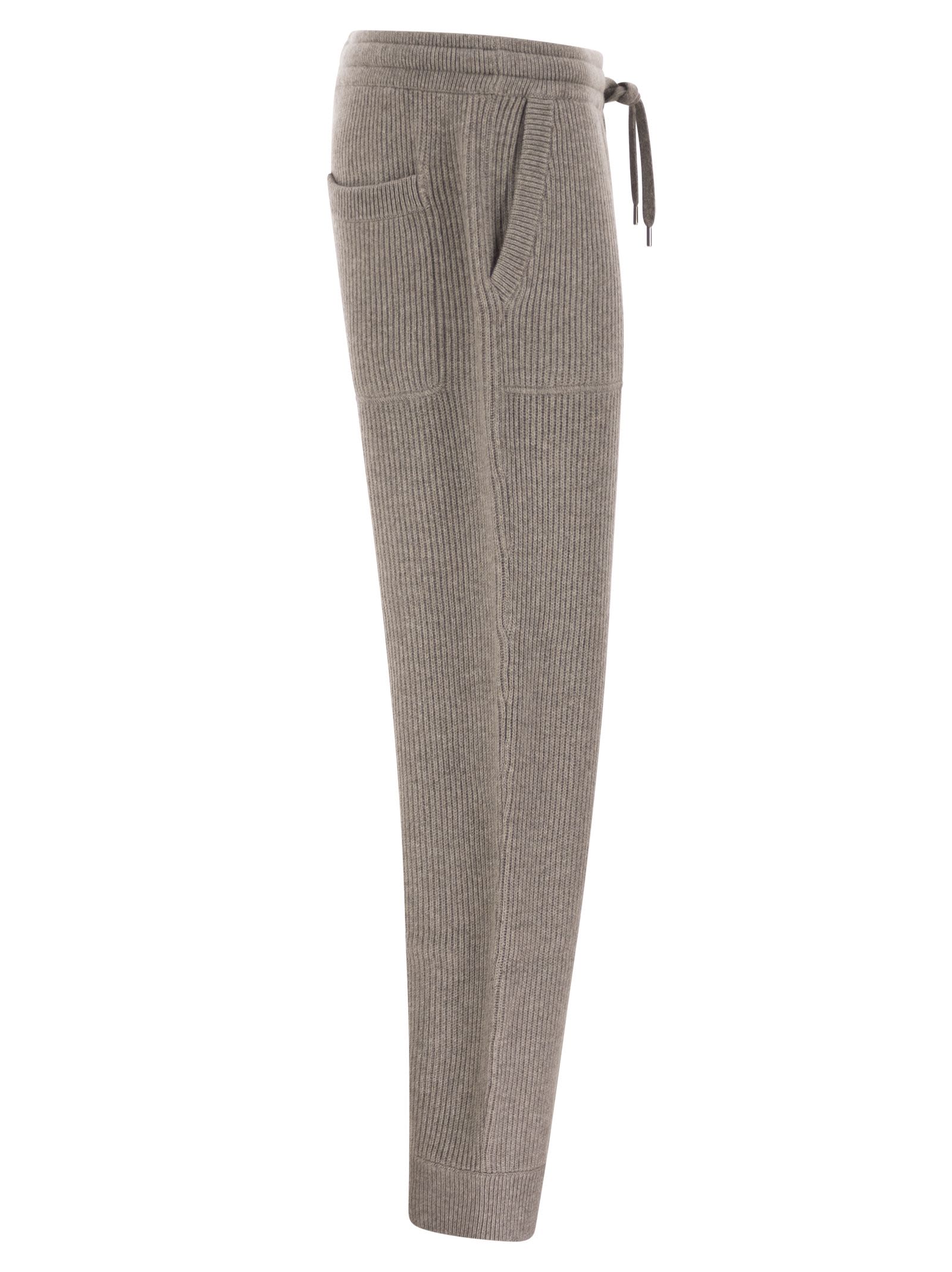 Brunello Cucinelli Men Cashmere Rib Knit Joggers With Drawstring BRUNELLO CUCINELLI