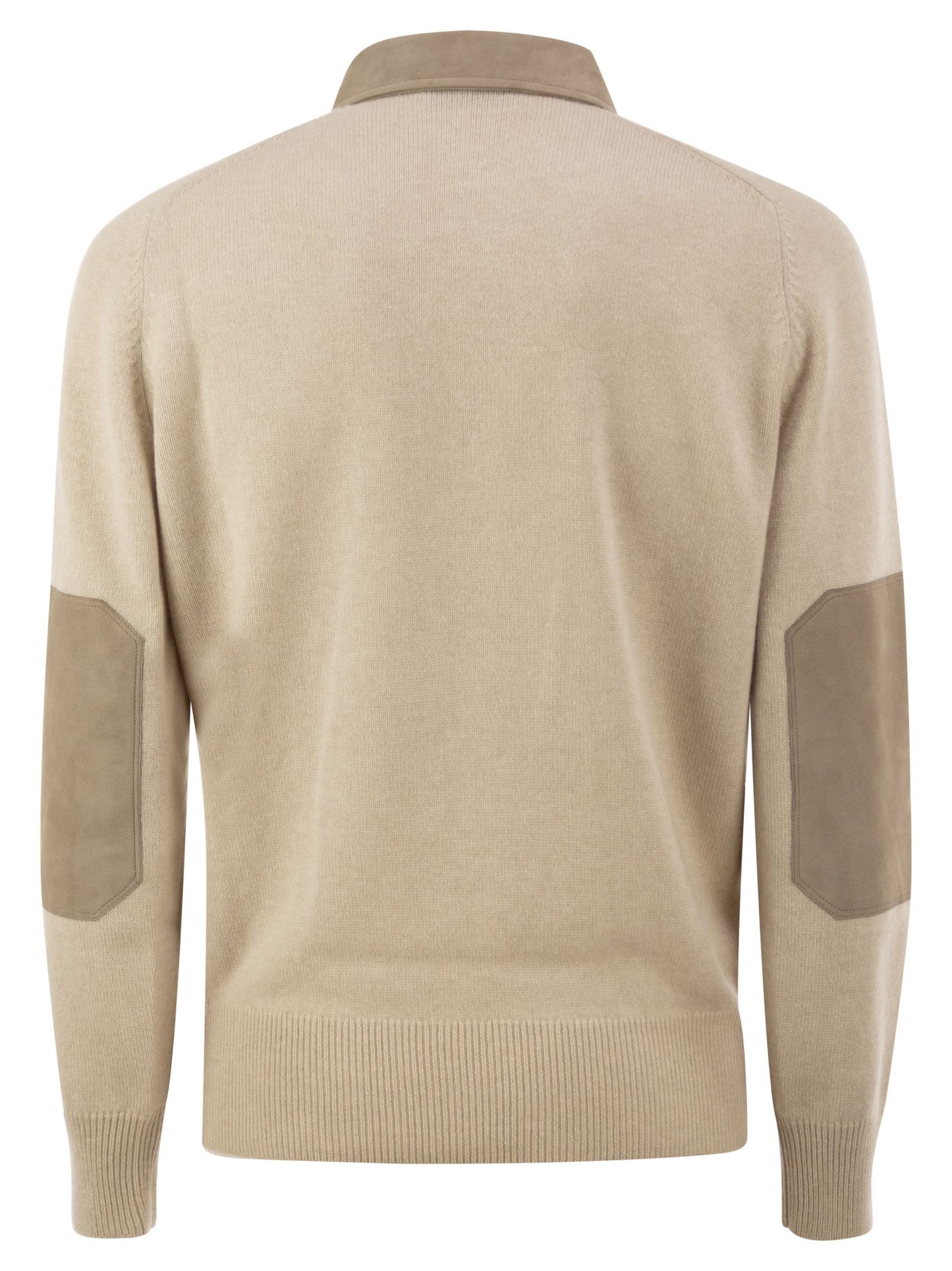 Brunello Cucinelli Men Pure Cashmere Polo Jumper With Leather Details